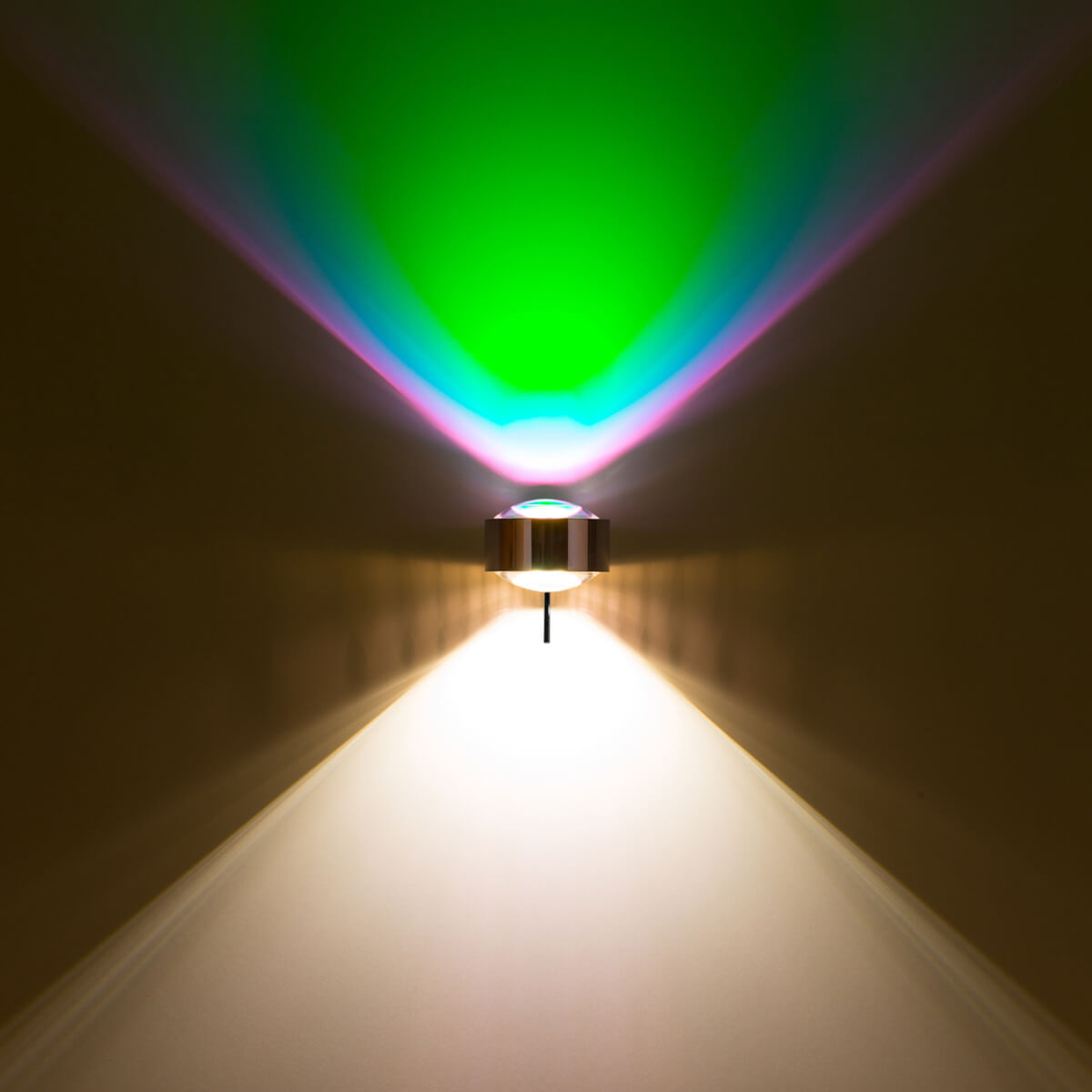 Top Light Puk Maxx Wall + Wandleuchte, Chrom, mit Linse klar und Farbfilter grün / Linse klar