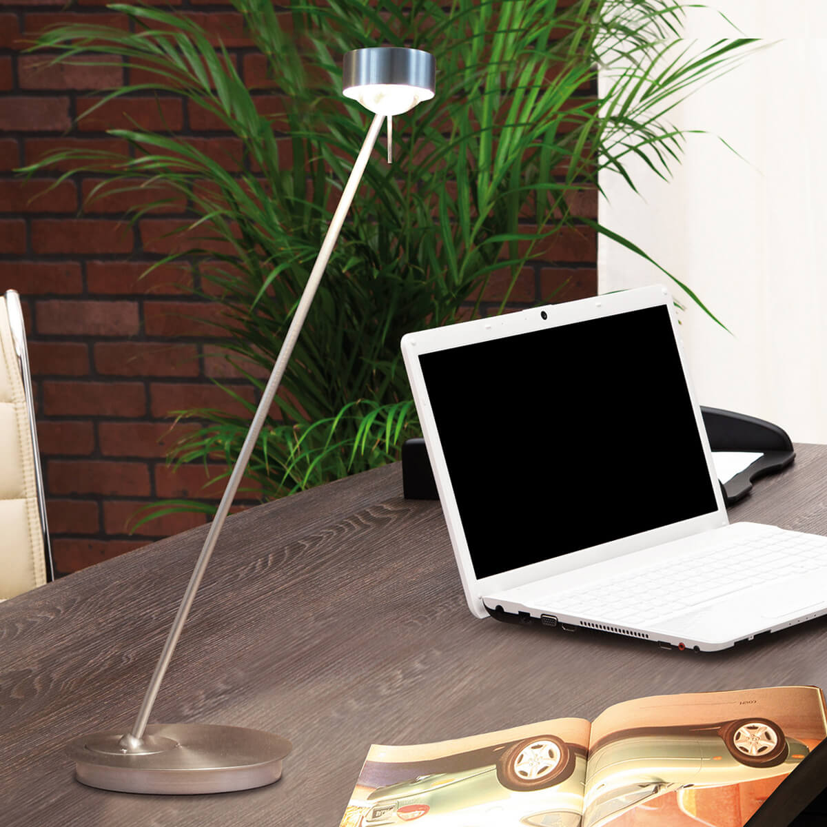 Top Light Puk Mini Table Single Tischleuchte, 80 cm, Nickel matt, mit Linse klar / Glas satiniert
