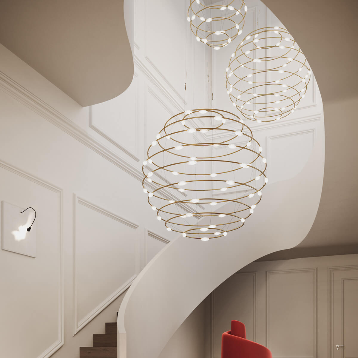 Catellani & Smith Petits Bijoux LED Pendelleuchte, Ø: 75 cm und Ø: 120 cm, Messing (Foto: Nava-Rapacchietta)