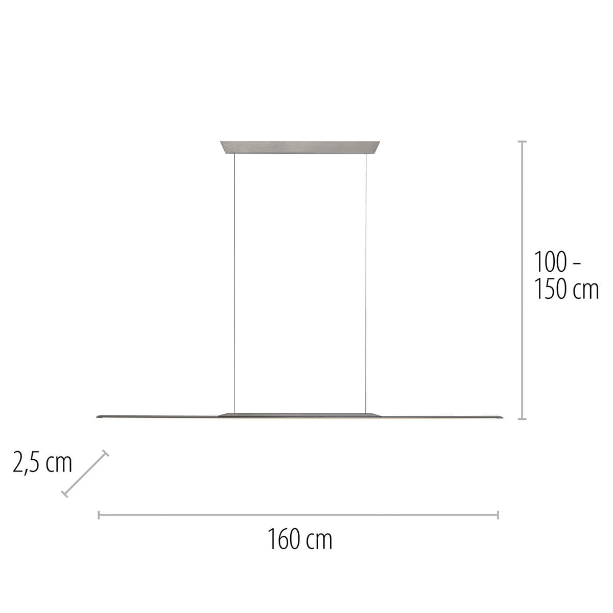 Neuhaus PURE Surface LED Pendelleuchte, Länge: 160 cm, Maßzeichnung