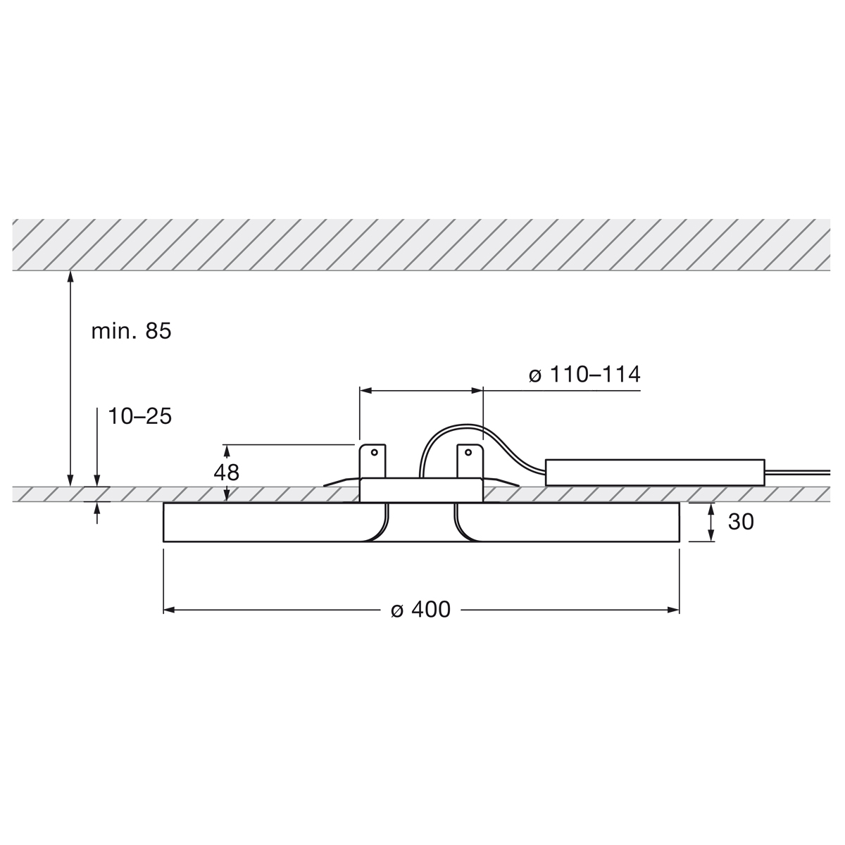 Occhio Mito soffitto 40 flat "air" narrow LED Deckenleuchte, Maßzeichnung