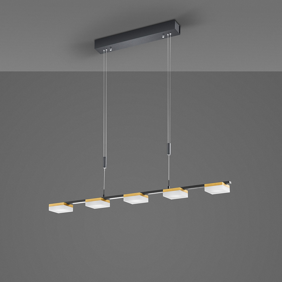 Bopp Plus Quad LED Pendelleuchte, 5-flg., anthrazit / Gold matt