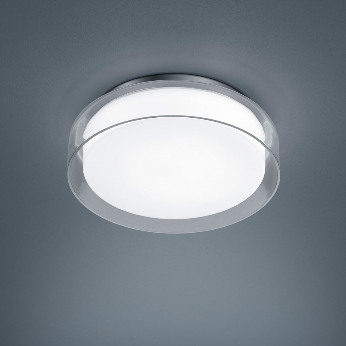 Helestra Olvi LED Deckenleuchte, Ø: 30 cm, Opal weiß / Außenglas klar