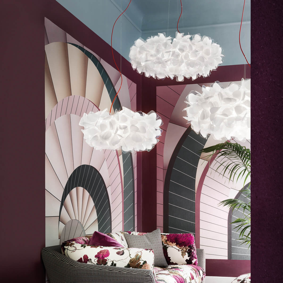 Slamp Clizia Mama non Mama Suspension und Clizia Mama non Mama Suspension Large, weiß, Textilkabel: rot