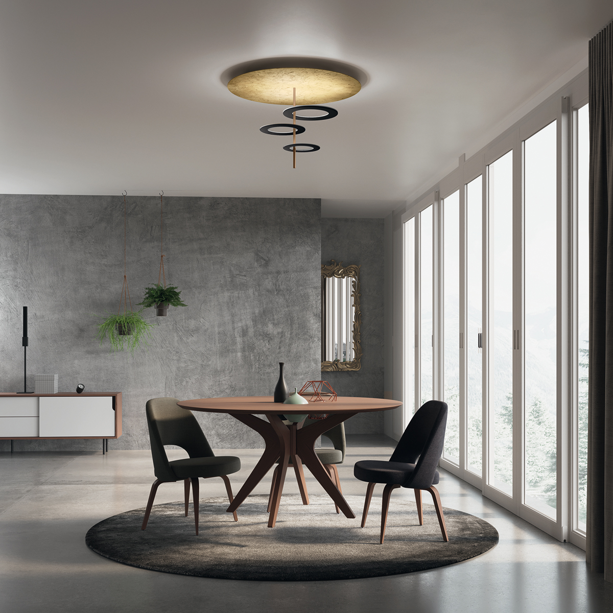 Icone Hula Hoop P3 LED Deckenleuchte, Blattgold / schwarz