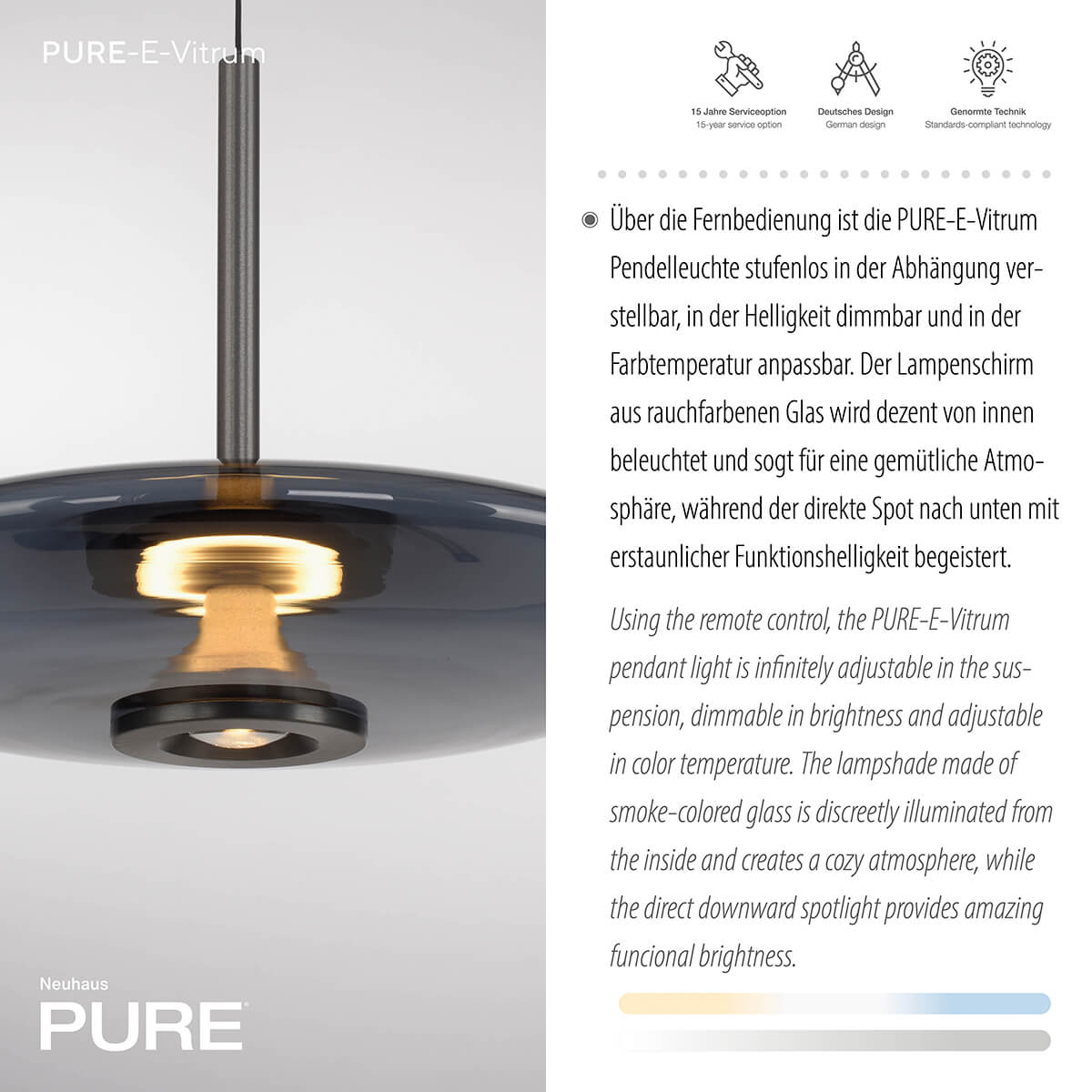 PURE E-Vitrum LED Pendelleuchte mit e-LIFT und CCT