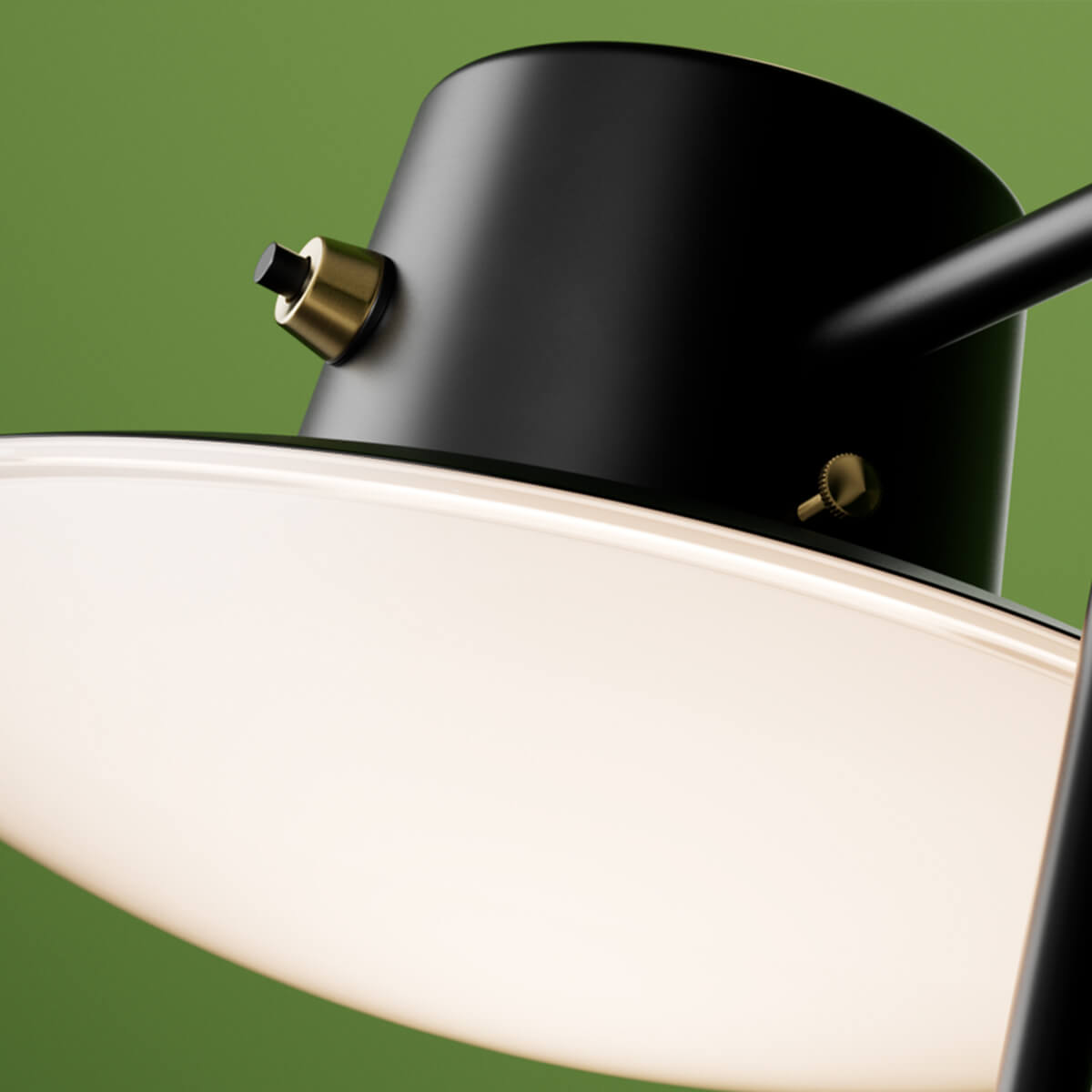 Louis Poulsen AJ Oxford Mini Tischleuchte, Metall schwarz / Opalglas, An-/Ausschalter sowie Schraube aus unbehandeltem Messing