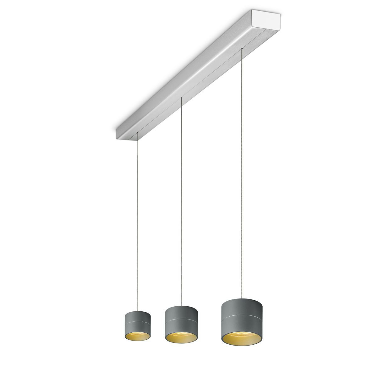 Oligo Tudor S LED Pendelleuchte, 3-flg., TW, unsichtbare Höhenverstellung, Baldachin: Alu gebürstet, grau matt