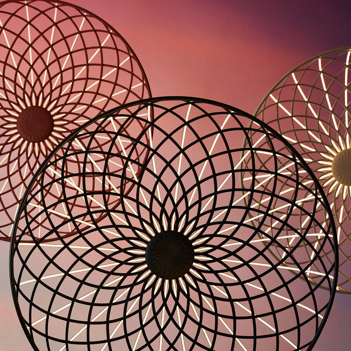 Flos Skynest LED Pendelleuchte, ziegelrot, anthrazit und mandelfarben (©Alessandro Oliva)