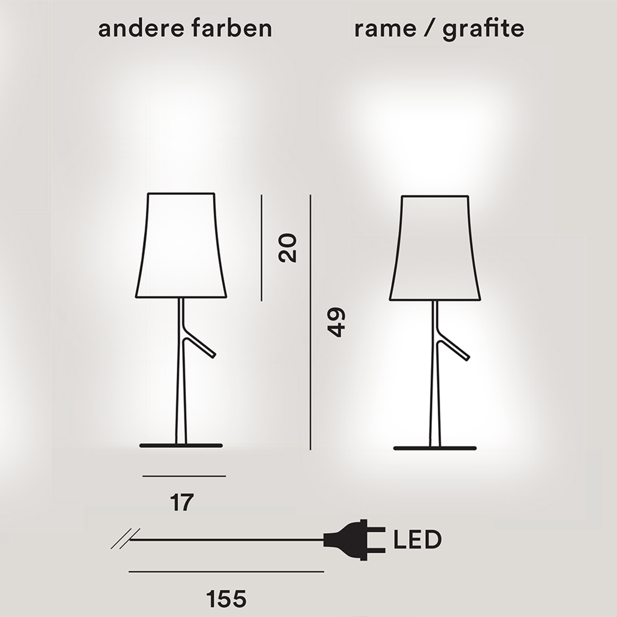 Foscarini Birdie Piccola LED Tavolo, Maßzeichnung