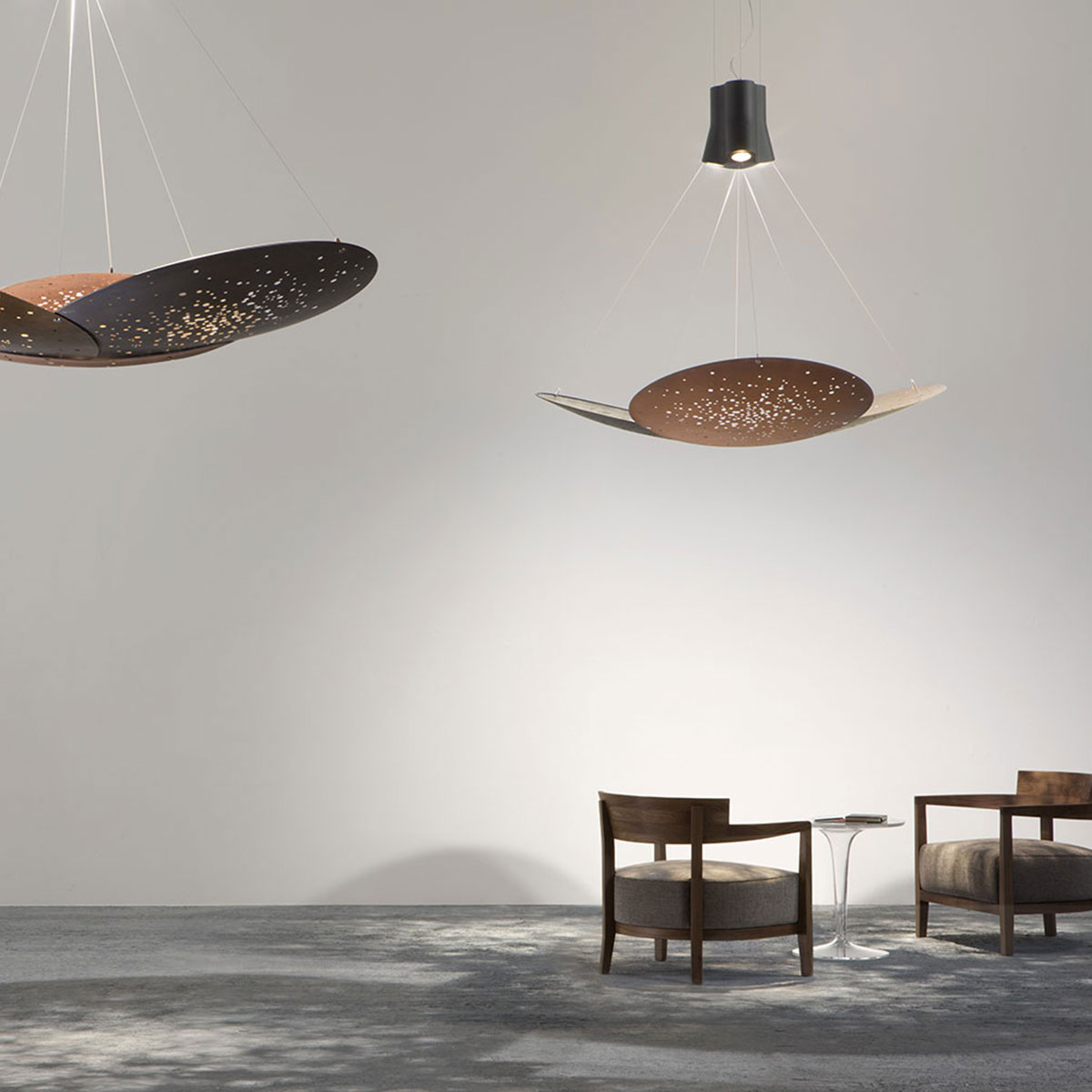 Fabbian Lens Pendelleuchte, 3-flg., Ø: 60 cm, Bronze, Ambiente