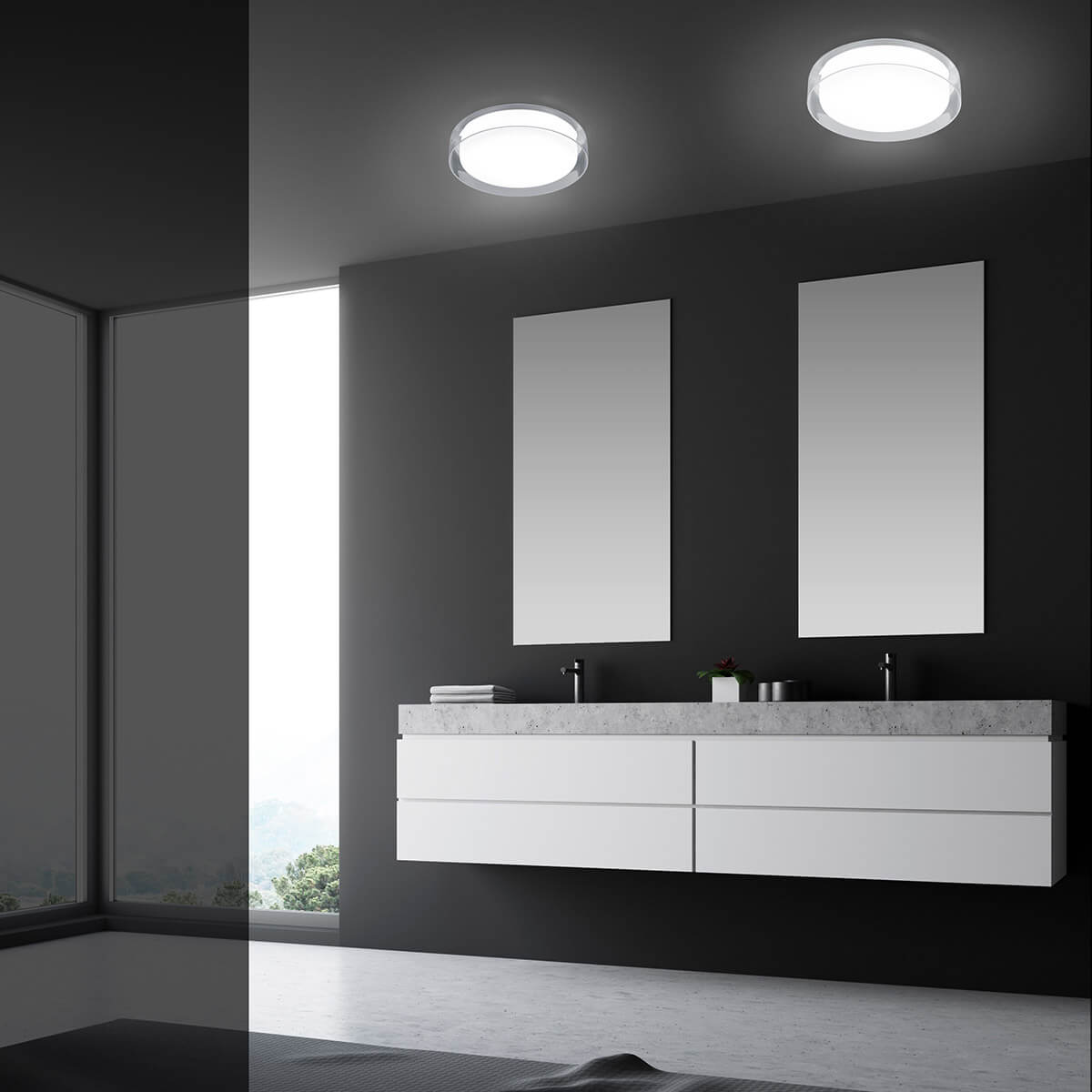 Helestra Olvi LED Deckenleuchte, Ø: 30 cm, Opal weiß / Außenglas klar