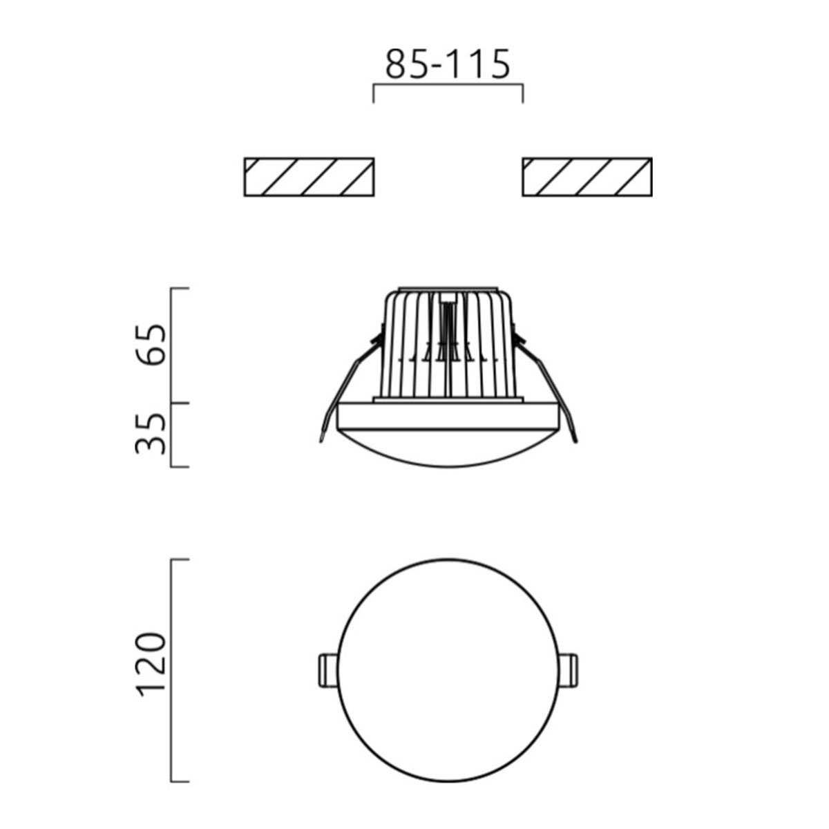 Helestra Lug LED Deckeneinbaustrahler mit Casambi-Modul, Maßzeichnung