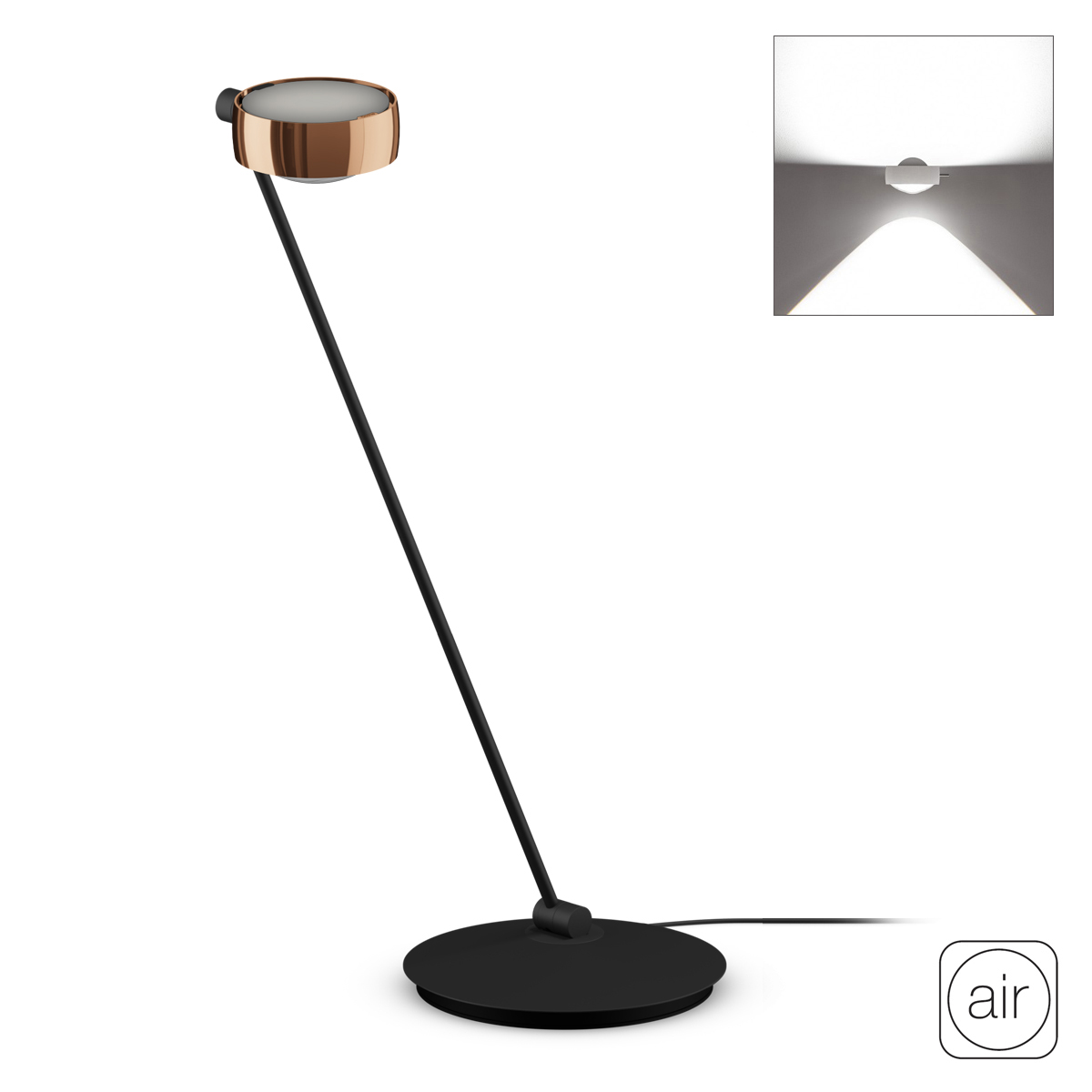 Occhio Sento E tavolo "air" LED Tischleuchte, 80 cm, 2700 K, Ausrichtung: rechts vom Objekt, Roségold / schwarz matt
