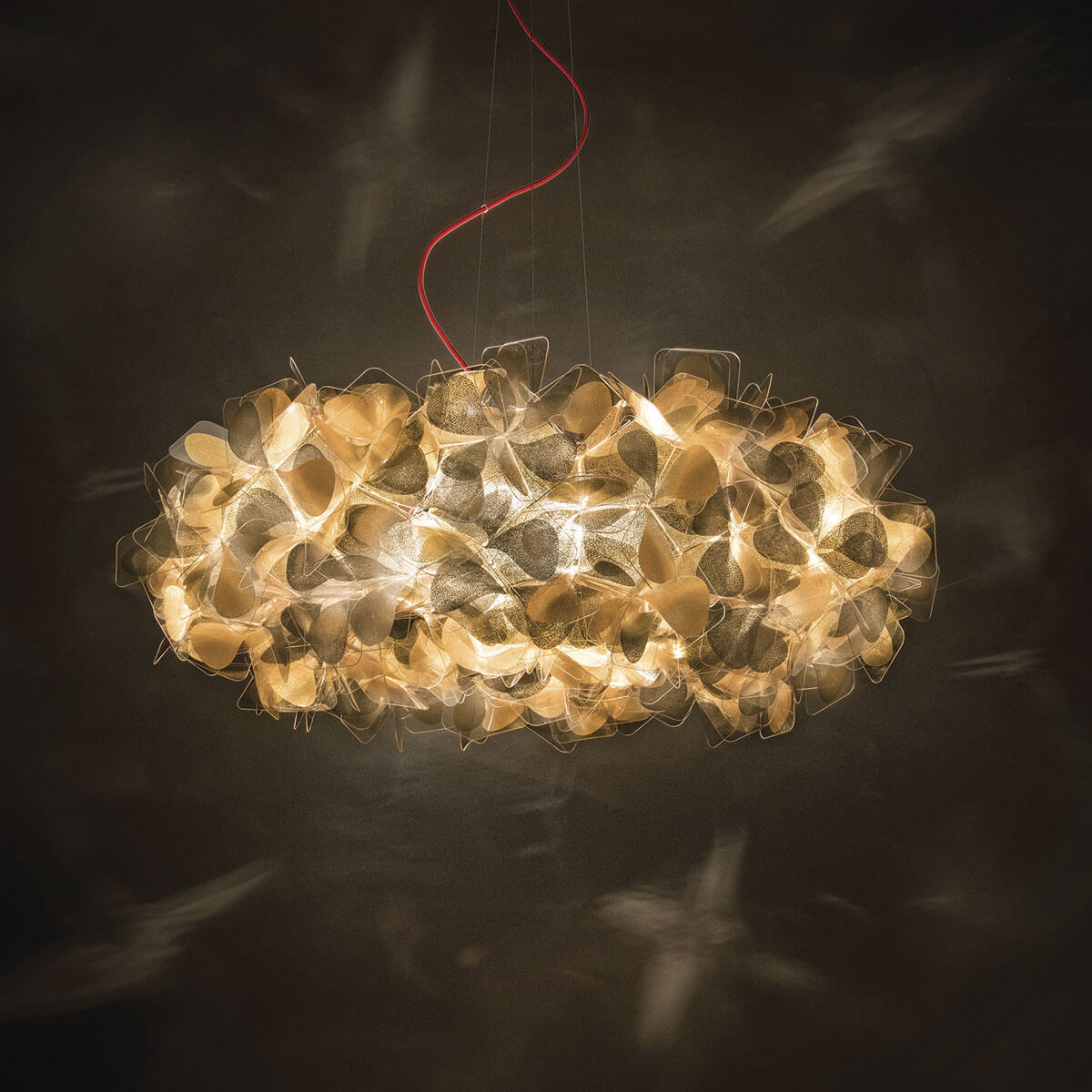 Slamp Clizia Mama non Mama Suspension Large, Gold, Textilkabel: rot