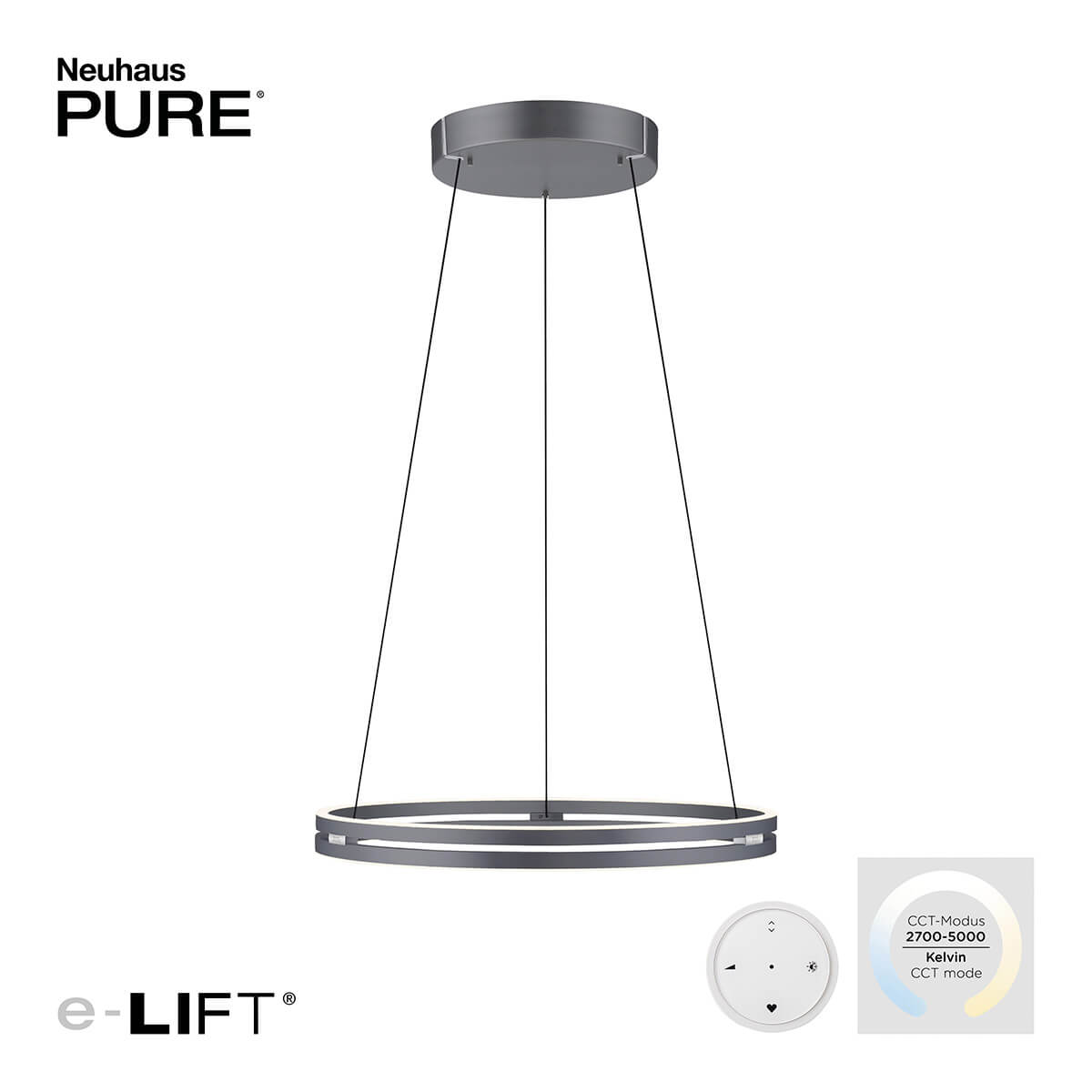 PURE E-Loop LED Pendelleuchte mit e-LIFT und CCT, Rückläufer