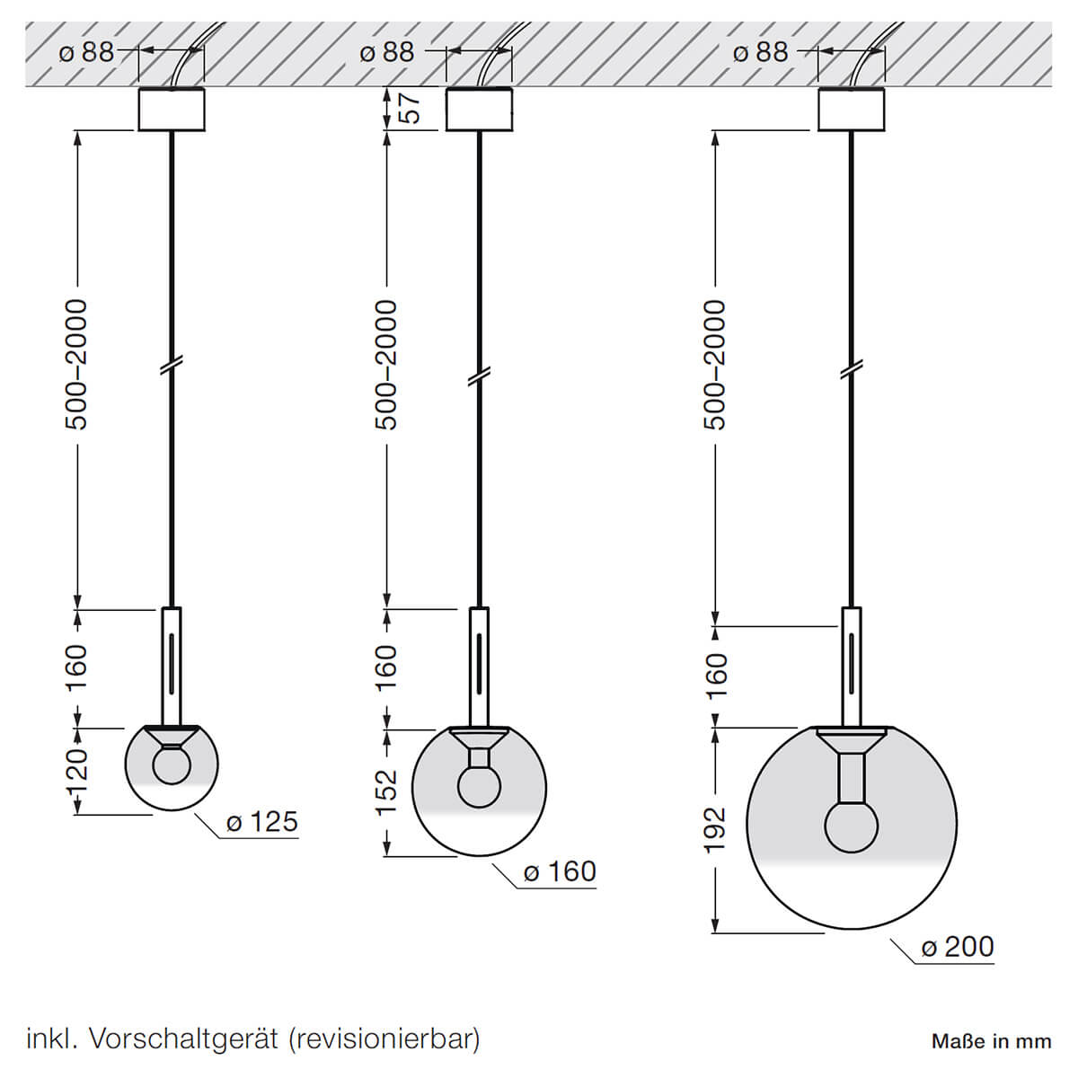 Occhio Luna sospeso var up LED Pendelleuchte, variabel, alle Größen, Maßzeichnung