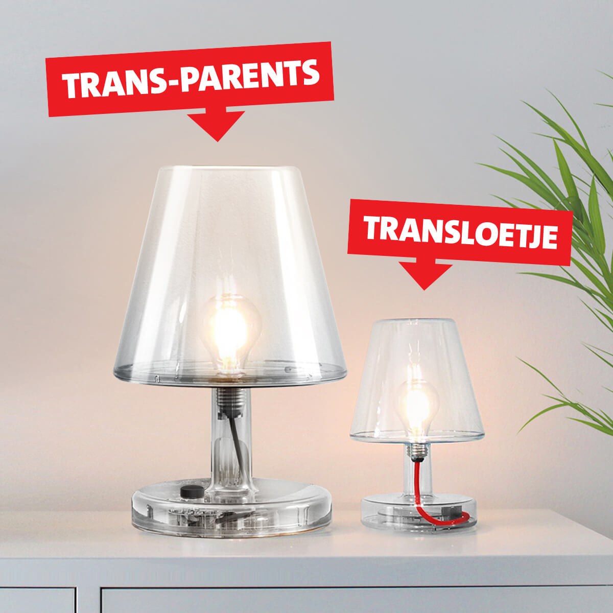 Fatboy Transloetje LED Akkuleuchte, transparent, und Fatboy Trans-parents Tischleuchte, transparent