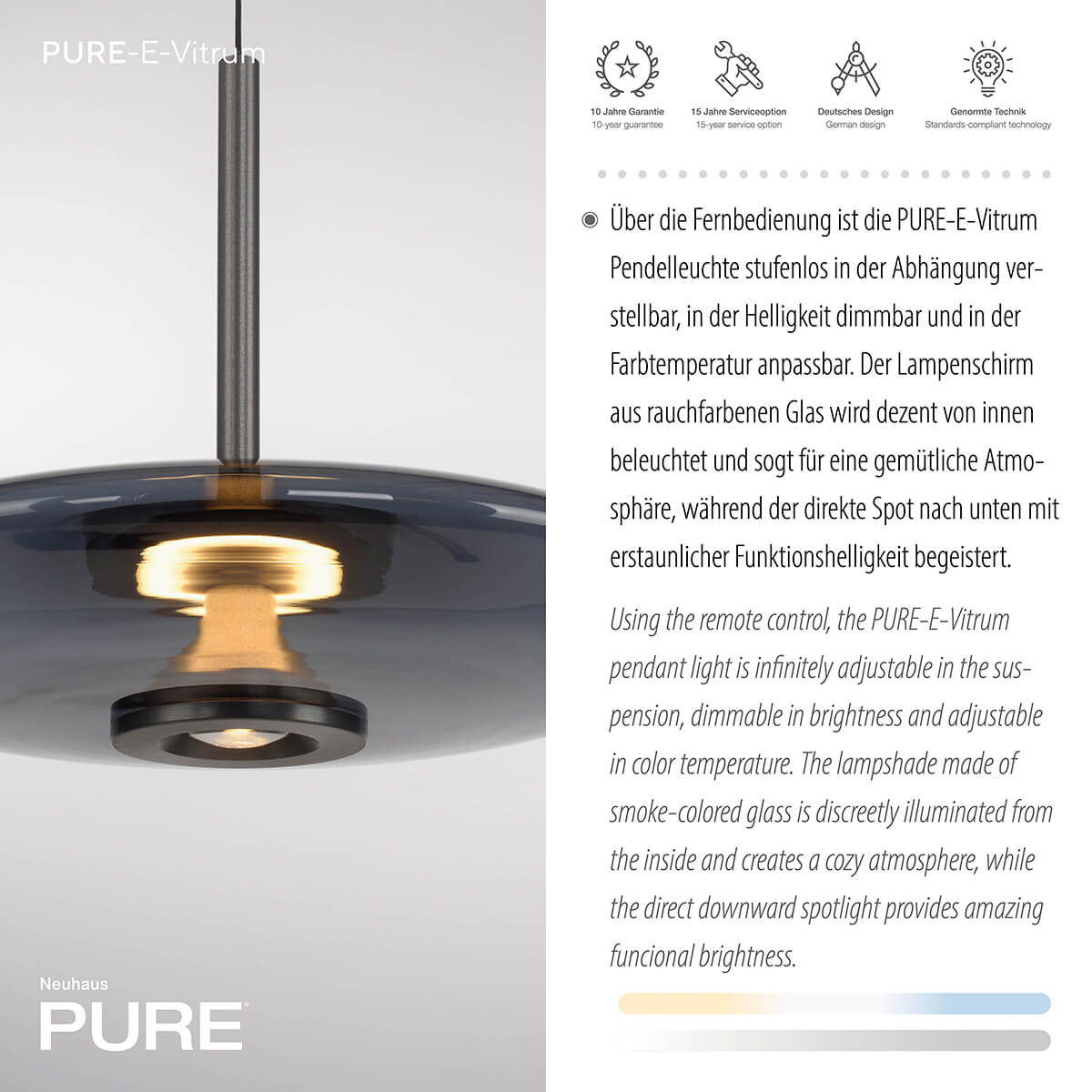 PURE E-Vitrum LED Pendelleuchte mit e-LIFT und CCT