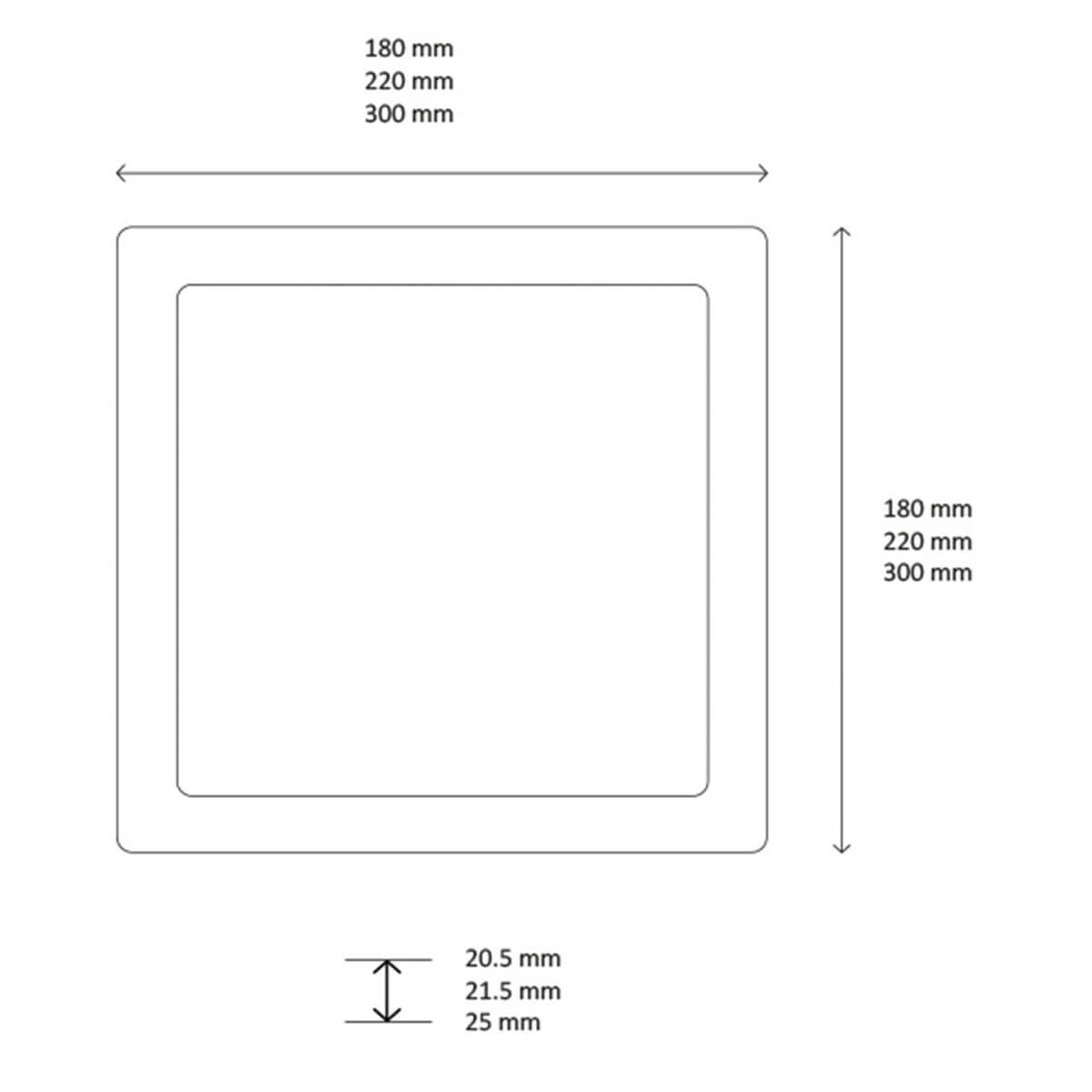 Interlight Next Multi Downlight IP44 Quadrat LED Deckenleuchte, Maßzeichnung