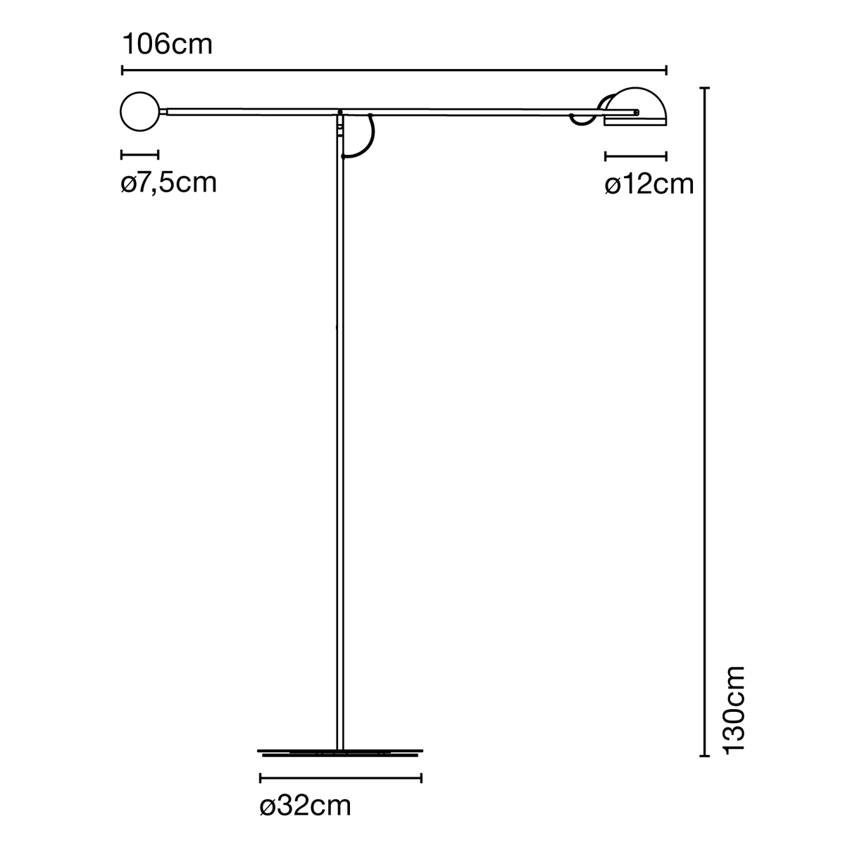 Marset Copérnica P LED Stehleuchte, Maßzeichnung