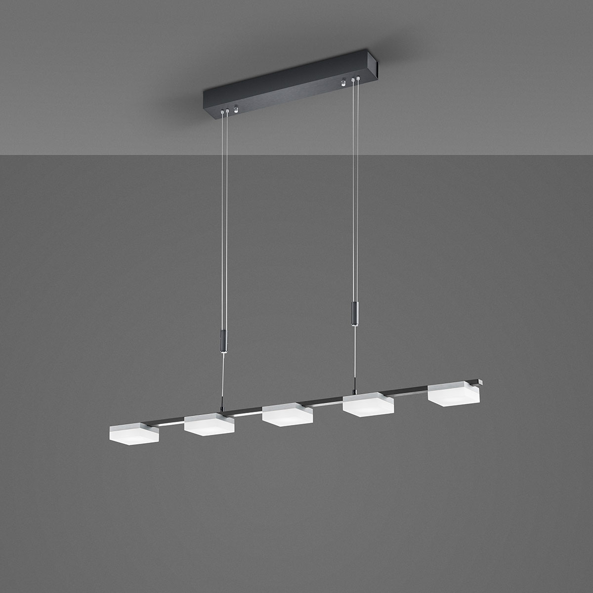 Bopp Plus Quad LED Pendelleuchte, 5-flg., Alu geschliffen / anthrazit eloxiert