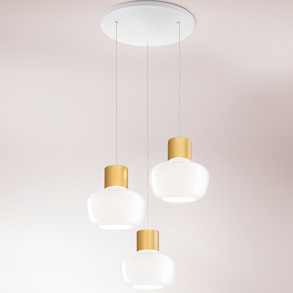 Fabas Luce Kino LED Pendelleuchte, 3-flg., mit Rondell, weiß