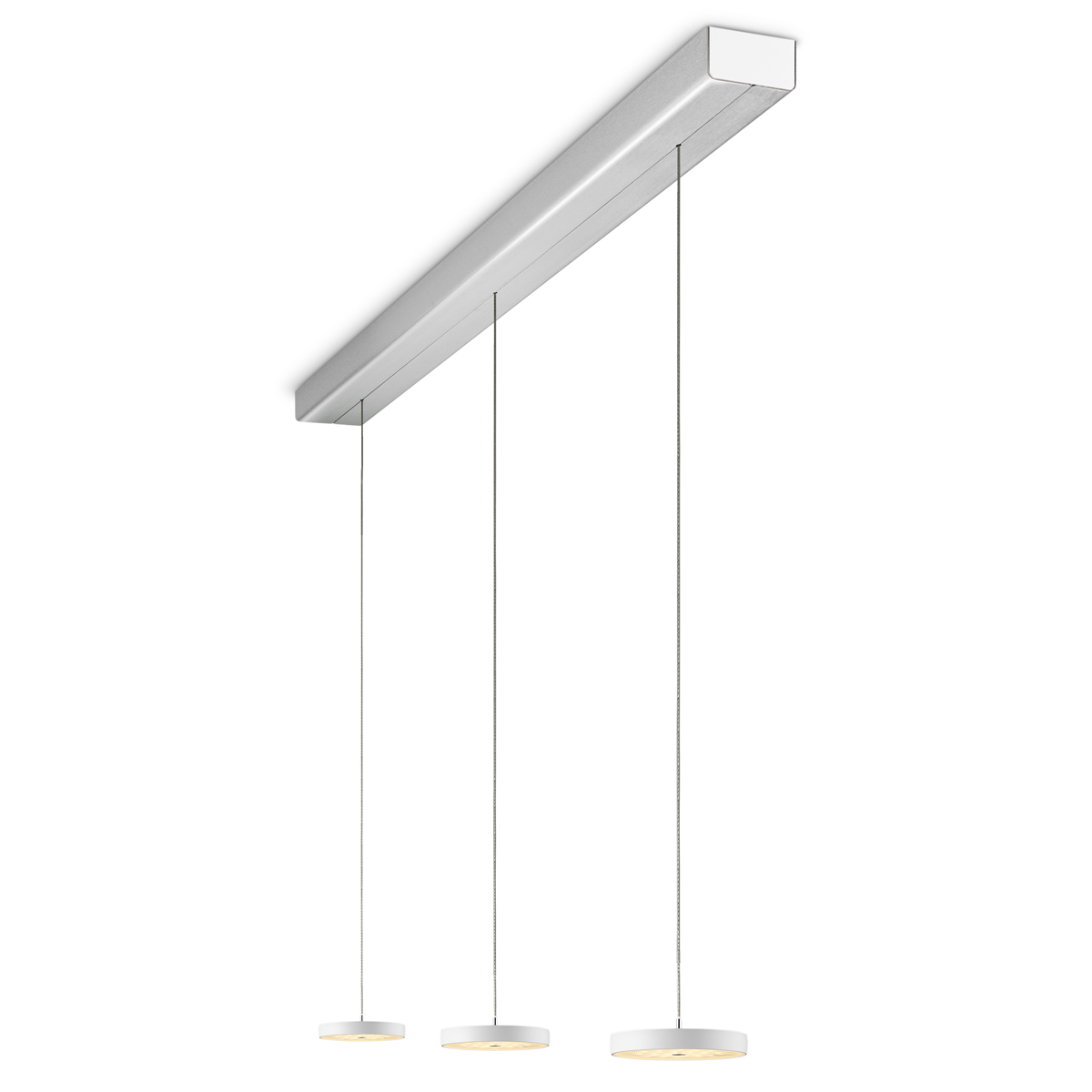 Oligo Decent LED Pendelleuchte, 3-flg., TW, unsichtbare Höhenverstellung, Baldachin: Alu gebürstet, weiß matt