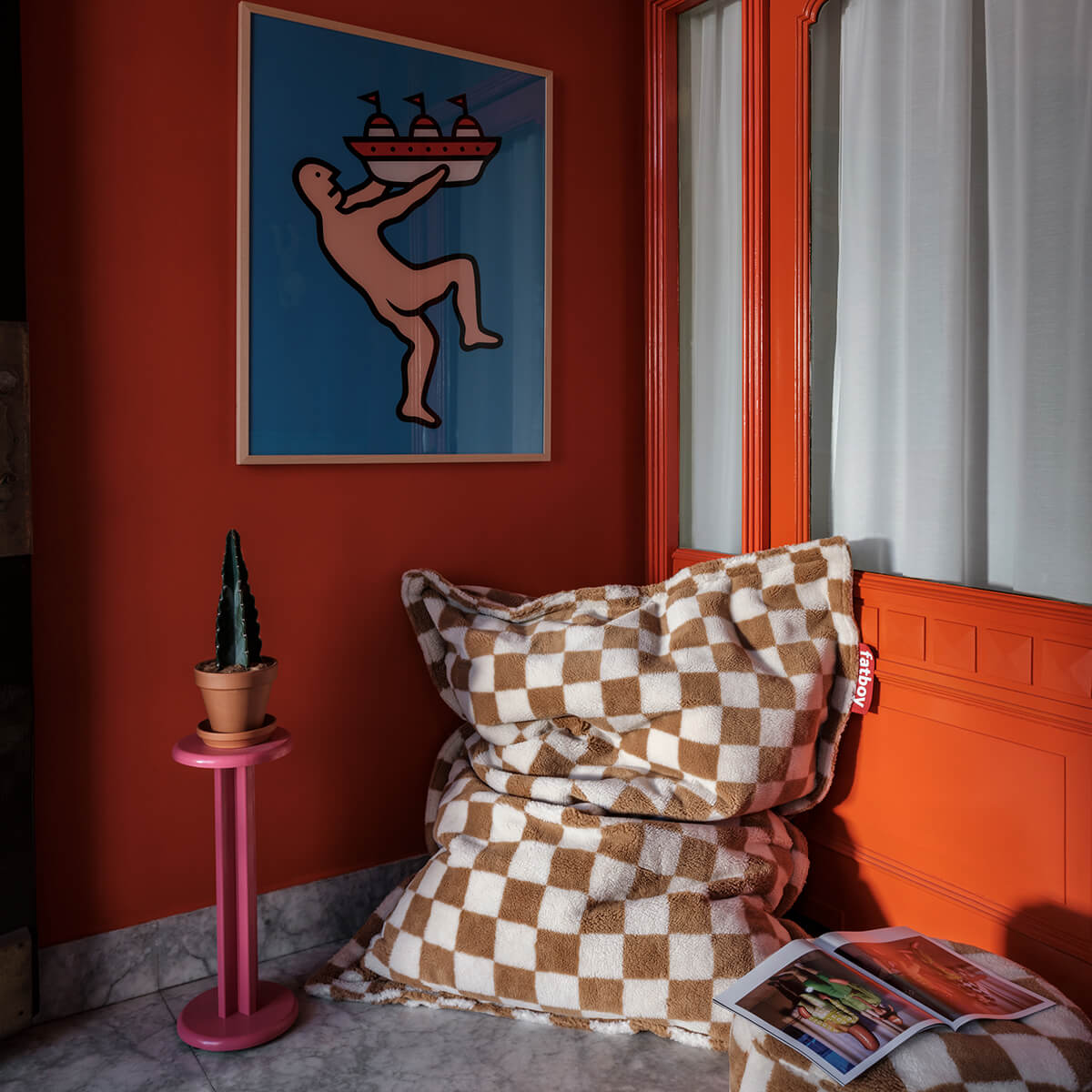 Fatboy Point Teddy Chess Hocker und Original Slim Teddy Chess Sitzsack, Almond creme