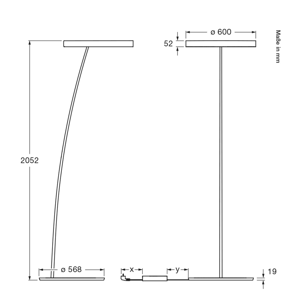 Occhio Mito raggio lusso Stehleuchte, Maßzeichnung