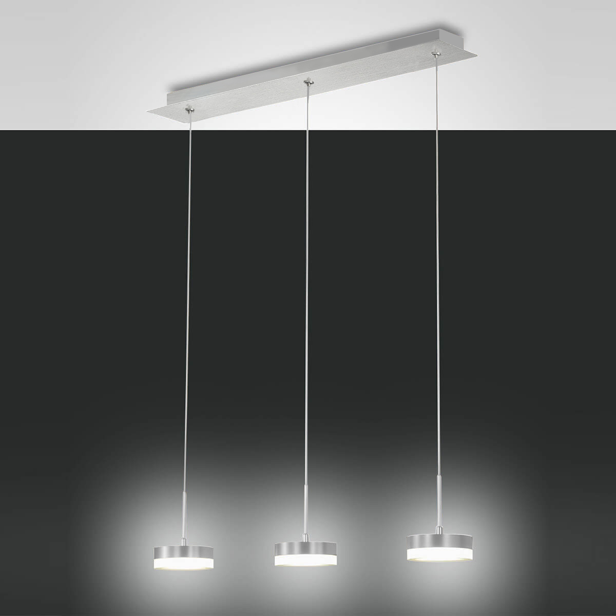 Fabas Luce Dunk LED Pendelleuchte, 3-flg., Aluminium gebürstet
