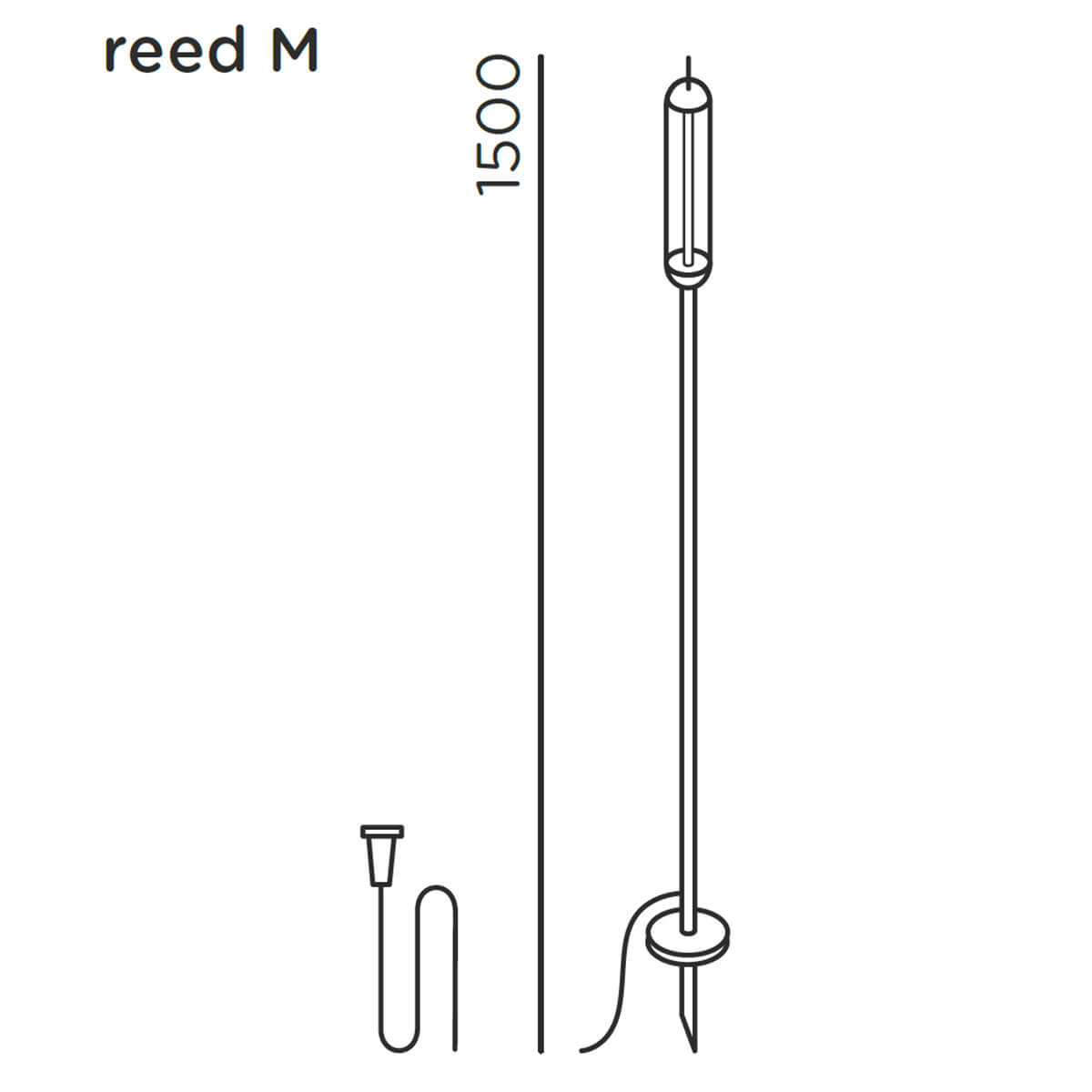IP44.DE Reed solar join LED Solarleuchte mit Erdspieß, Höhe: 125 cm, Maßzeichnung