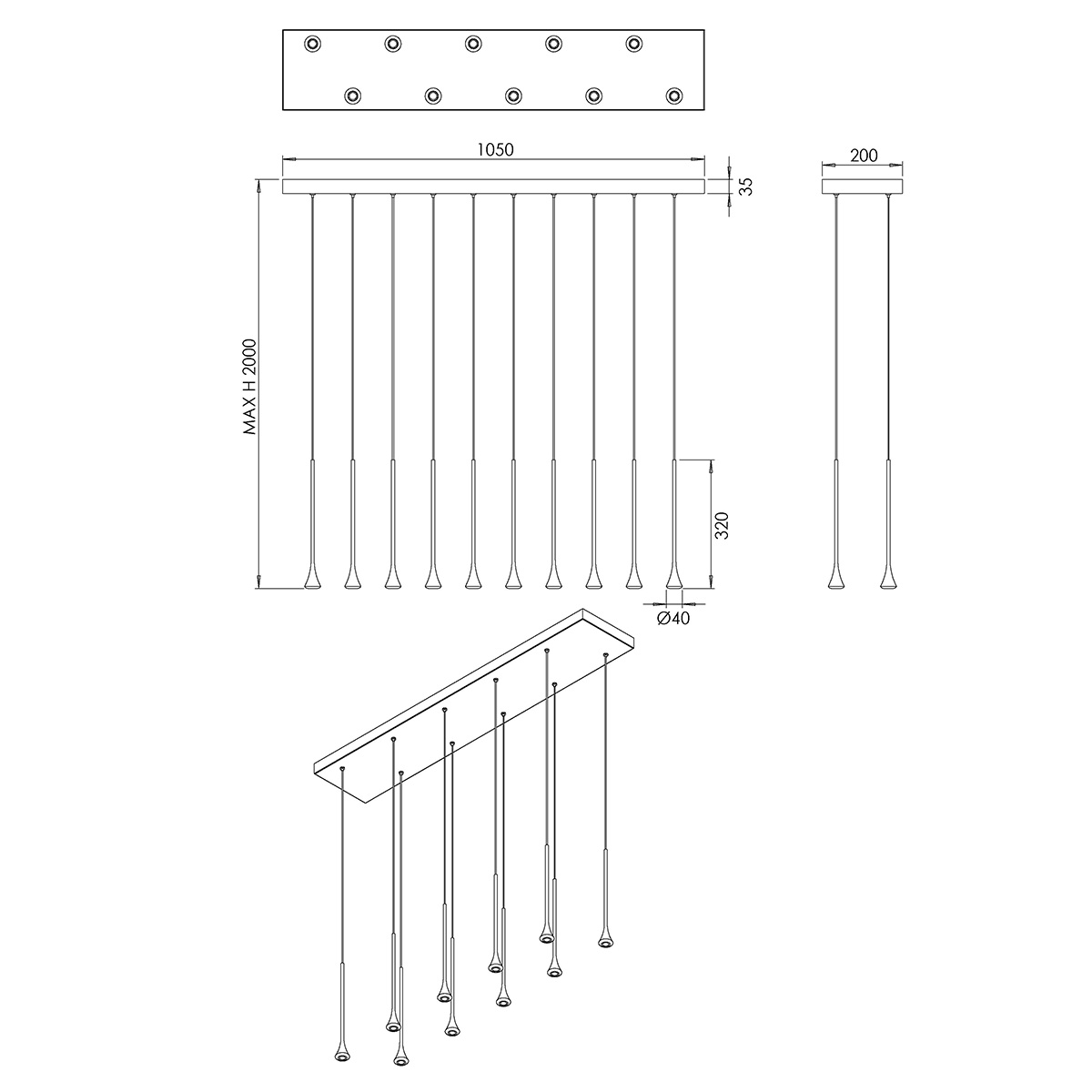 Susa LED Pendelleuchte. 10-flg.