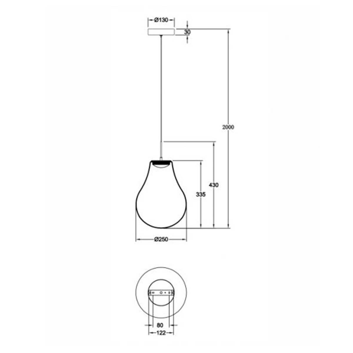 Fabas Luce Noa LED Pendelleuchte, Maßzeichnung