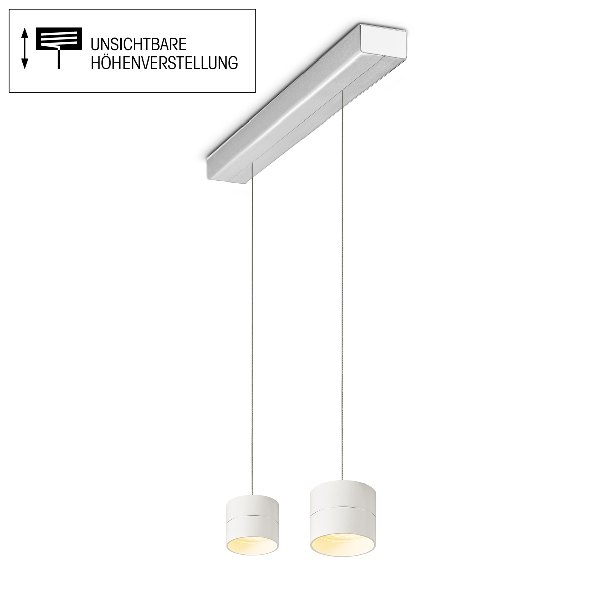 Oligo Tudor S LED Pendelleuchte, 2-flg., TW, unsichtbare Höhenverstellung, Baldachin: Alu gebürstet, weiß matt (creme)