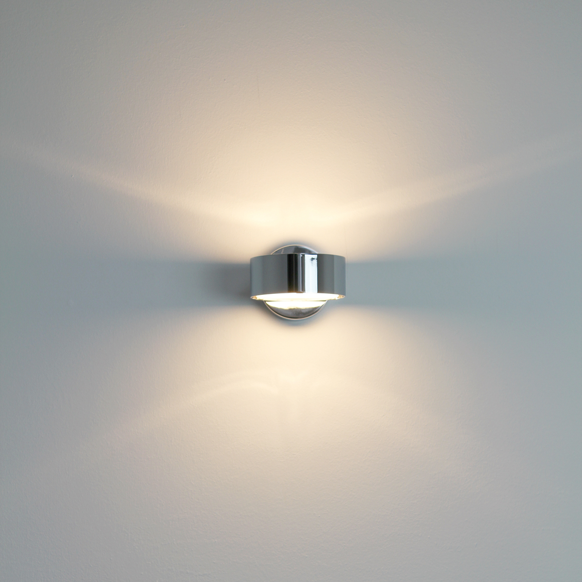 Top Light Puk Mini Wall Wandleuchte, Chrom, mit Puk Mini Glas satiniert (oben und unten)