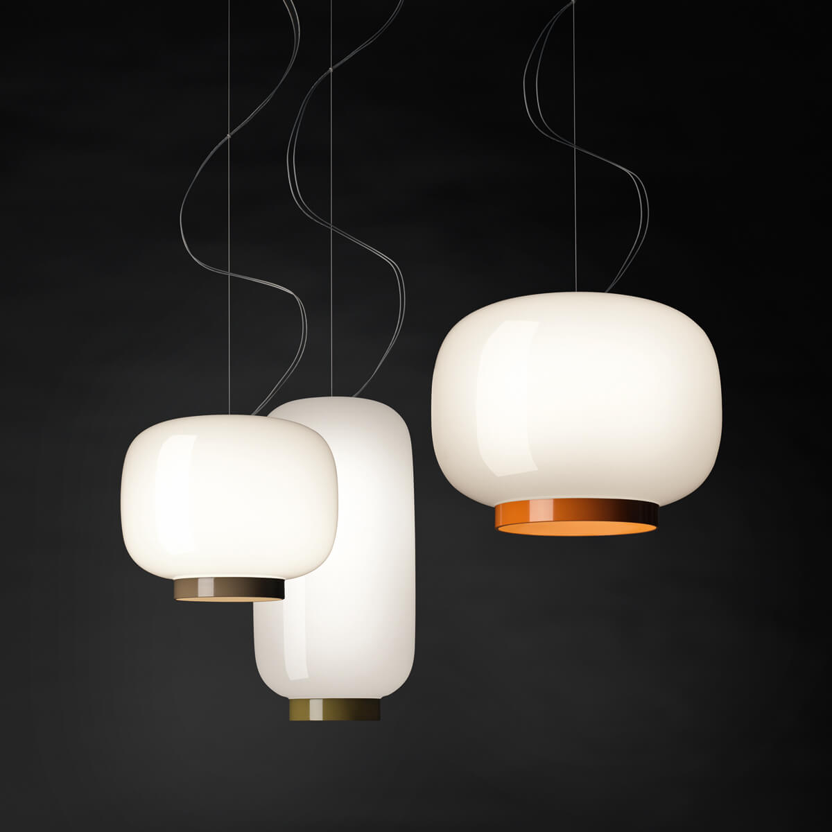 Foscarini Chouchin reverse LED Sospensione, 1, weiß/orange, 2, weiß/grün, und 3, weiß/grau