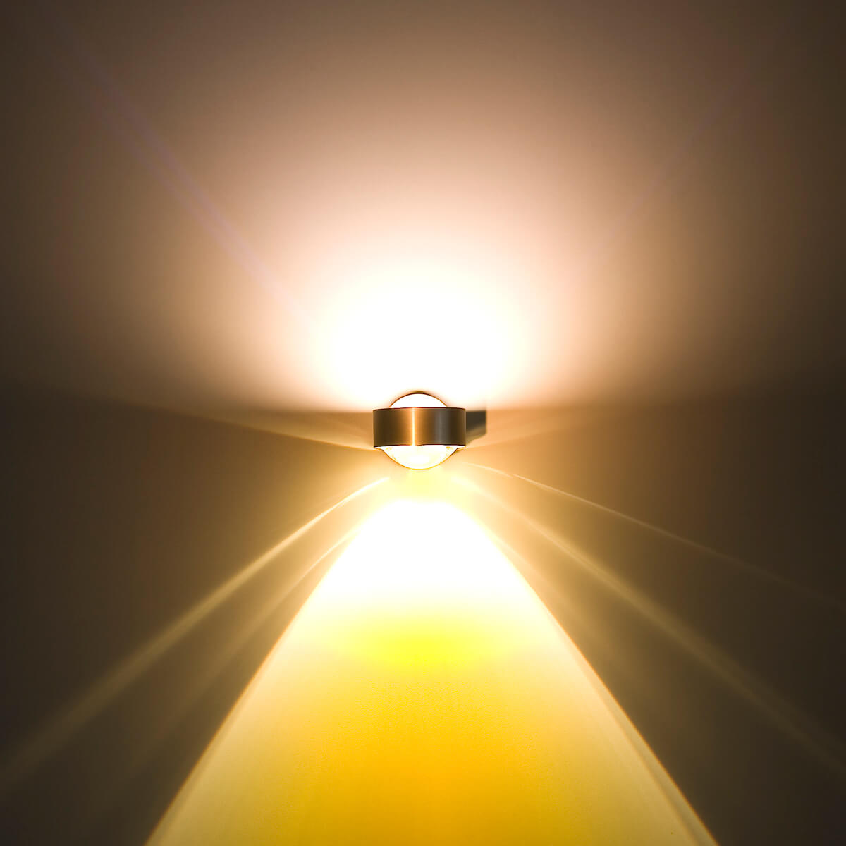 Top Light Puk Mini Wall Wandleuchte, Nickel matt, mit Glas satiniert / Linse klar und Farbfilter gelb