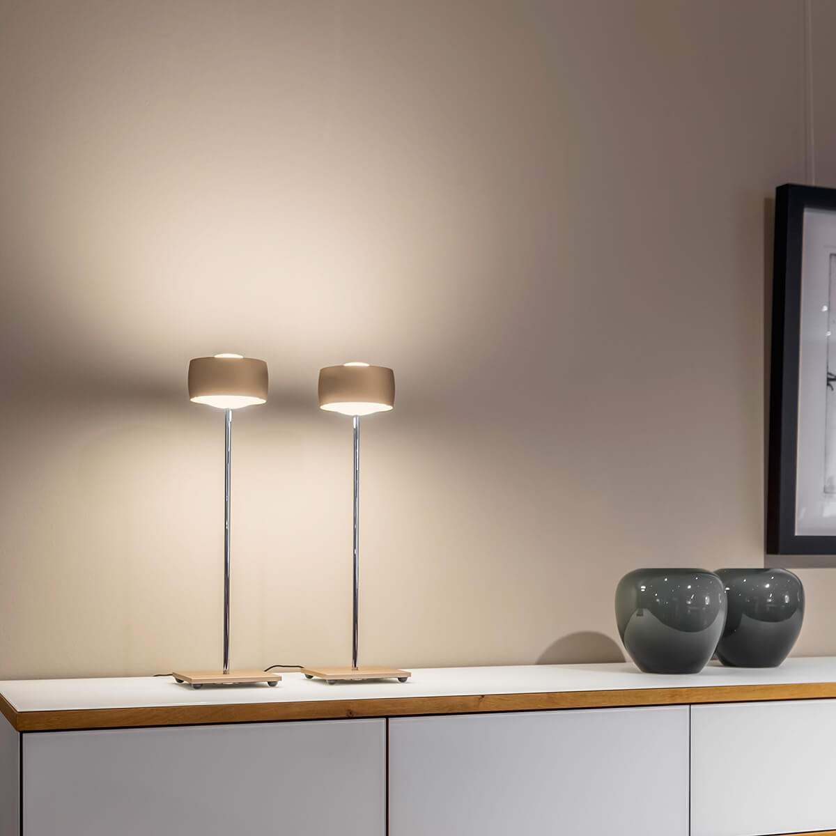 Oligo Grace LED Tischleuchte, Tunable White, Chrom / Satin copper