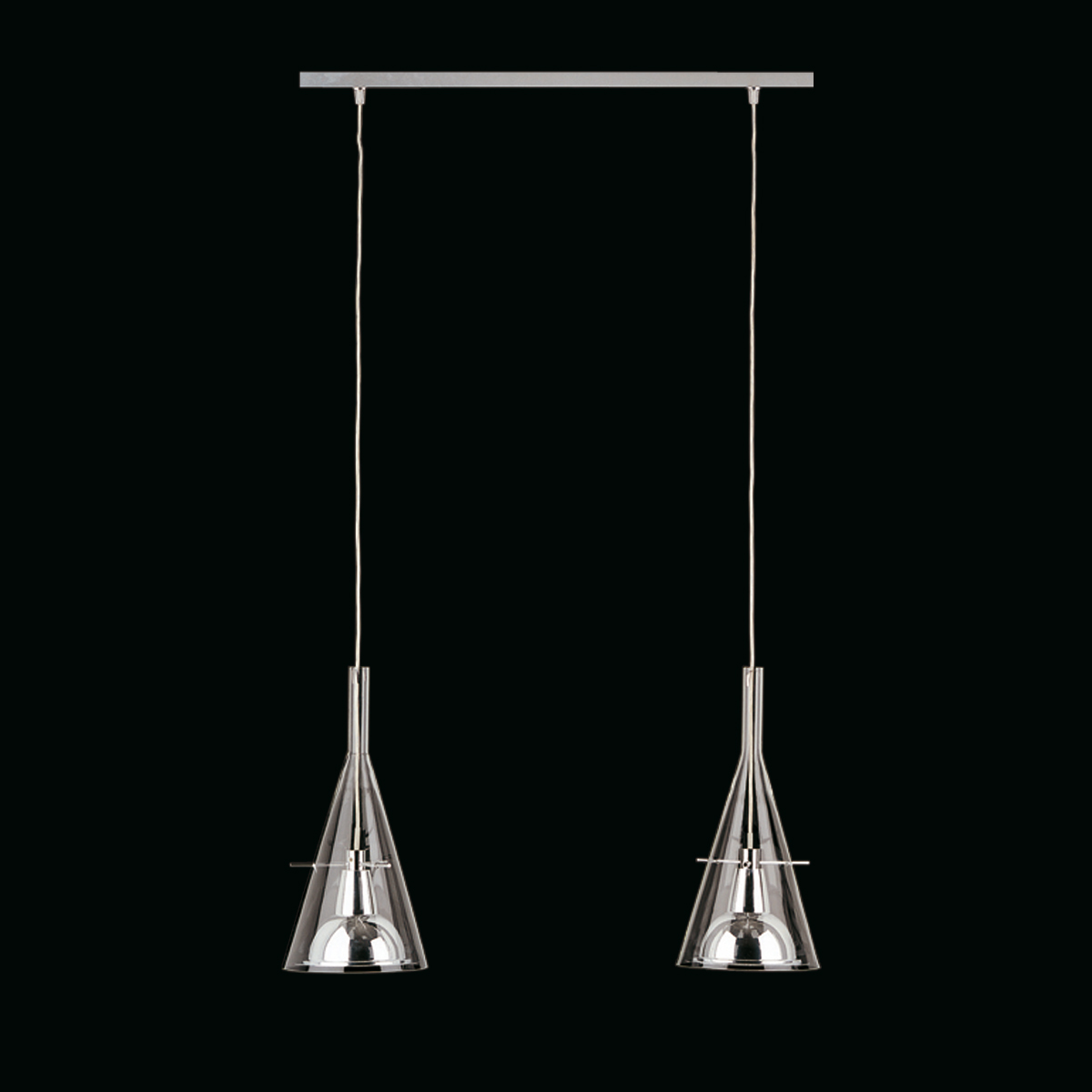 Fontana Arte Flûte LED Pendelleuchte, 2-flg., Chrom / Borosilikatglas
