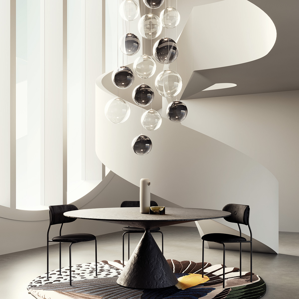 Lodes Random Solo 28 LED Pendelleuchte, die Abbildung zeigt versch. Größen in der Oberfläche Glas klar, Chrom und Rauchglas (Zusammenstellung als Cluster Leuchte auf Anfrage erhältlich)