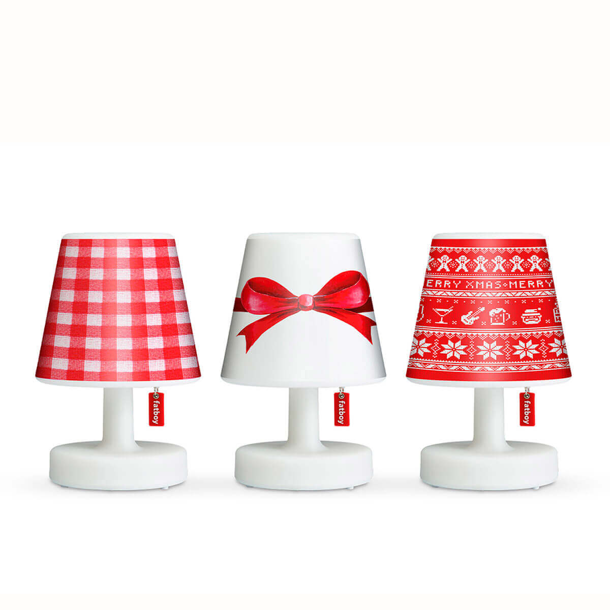 Fatboy Edison the Mini LED Akkuleuchte, 3er-Set, mit X-mas Mini Cappie Set Surprise, weiß-rot Edison the Mini LED Akkuleuchte, 3er-Set, mit X-mas Mini Cappie Set Surprise