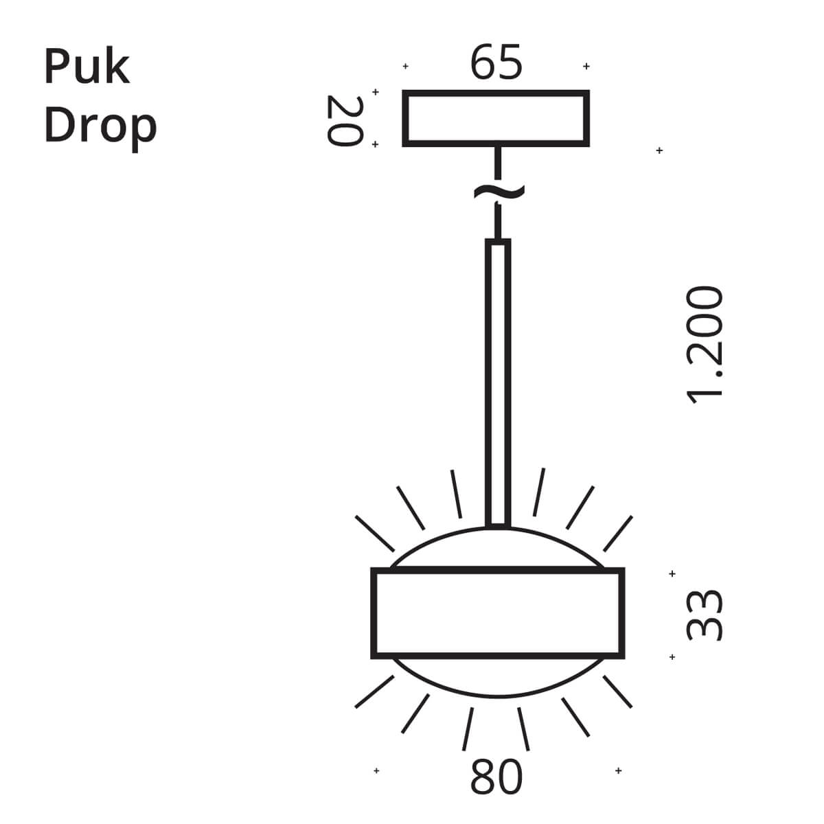 Top Light Puk Mini Drop Solo LED Pendelleuchte, Maßzeichnung