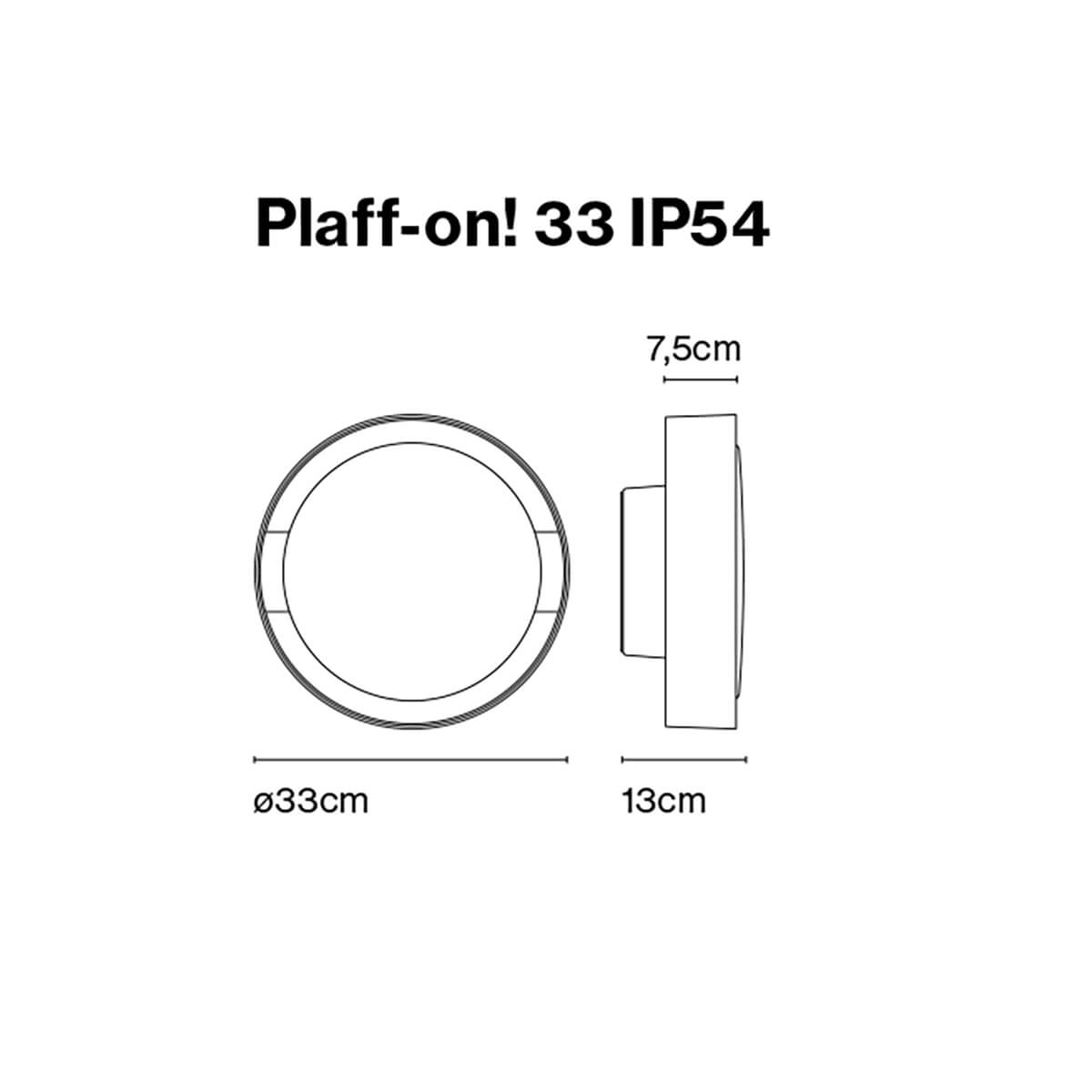 Marset Plaff-on! IP54 LED Wand- / Deckenleuchte, Ø: 33 cm, Maßzeichnung