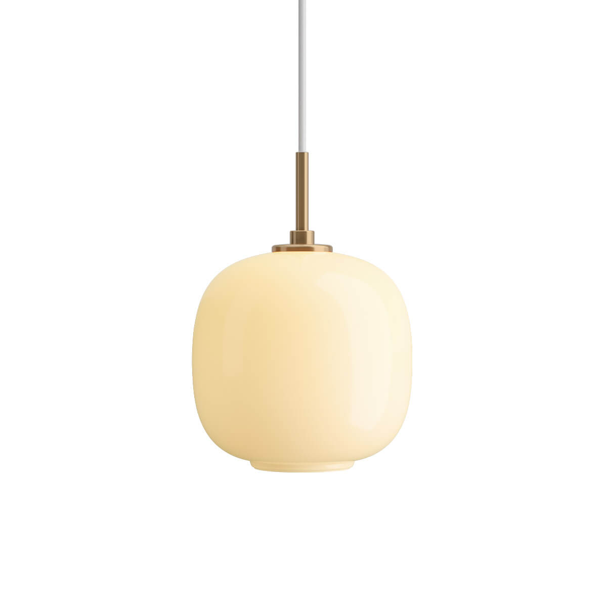 Louis Poulsen VL 45 Radiohus Pendelleuchte, Ø: 17,5 cm, Glas blassgelb (eingeschaltet)