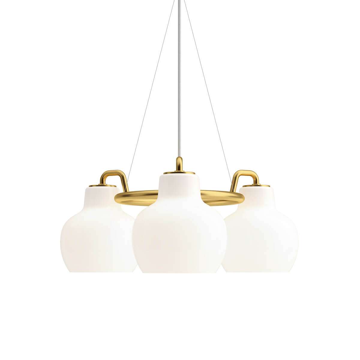 Louis Poulsen VL Ring Crown 3-5-7 Pendelleuchte, 3-flg., Messing / Opalglas