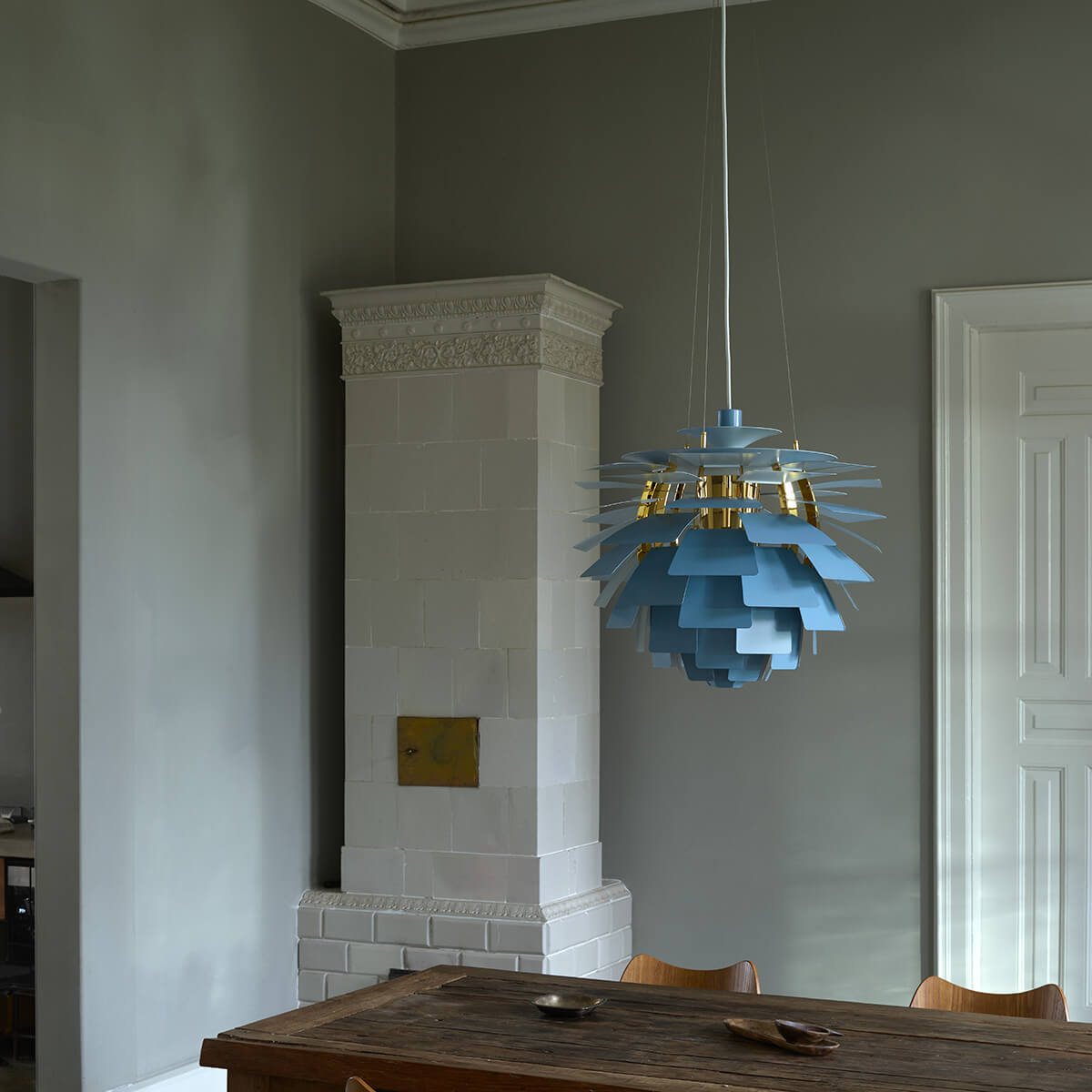 Louis Poulsen PH Artichoke 600 Pendelleuchte, Ø: 60 cm, Dusty blue / Messing
