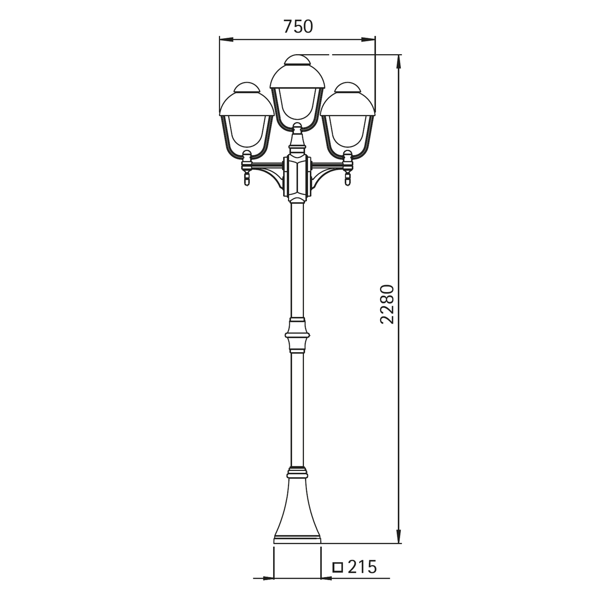 Albert Leuchten 2041 Mastleuchte, 3-flg.