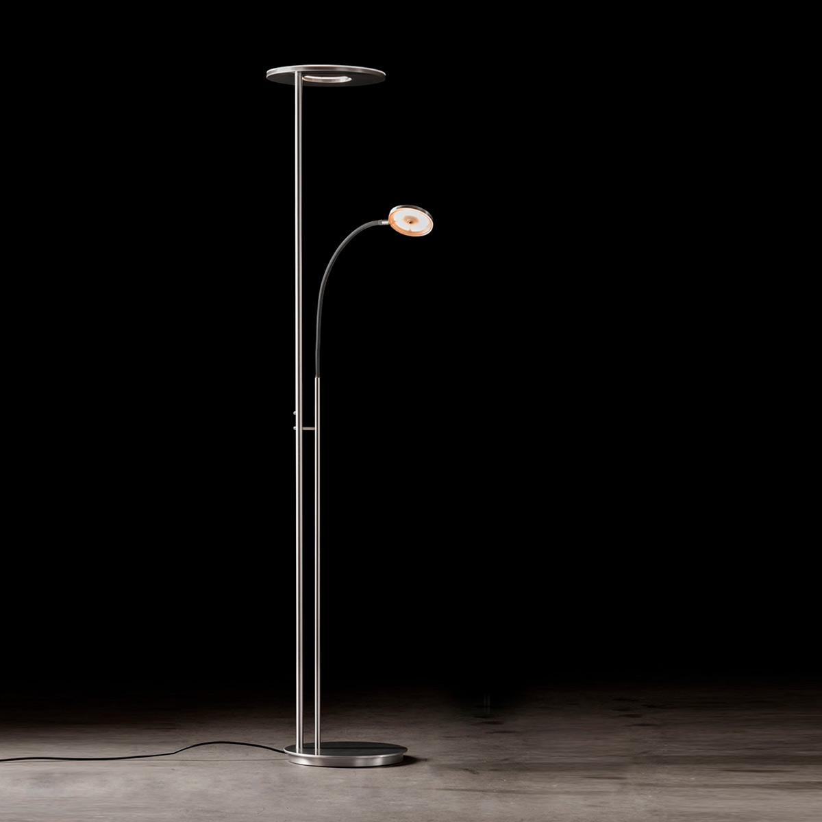 Holtkötter Nova Flex LED Deckenfluter mit Lesearm, Aluminium matt / grau