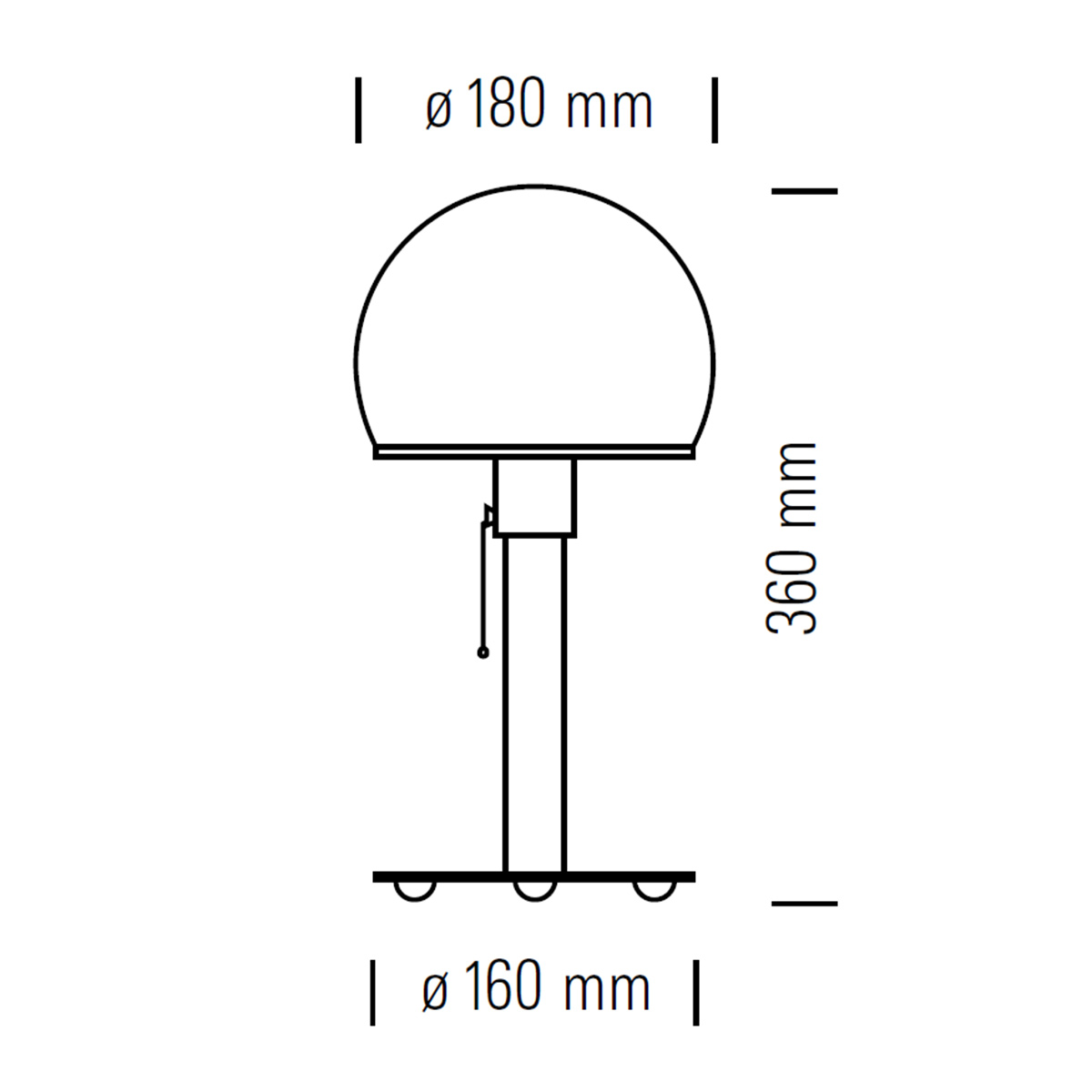 Tecnolumen Wagenfeld Tischleuchte WA 24, Maßzeichnung